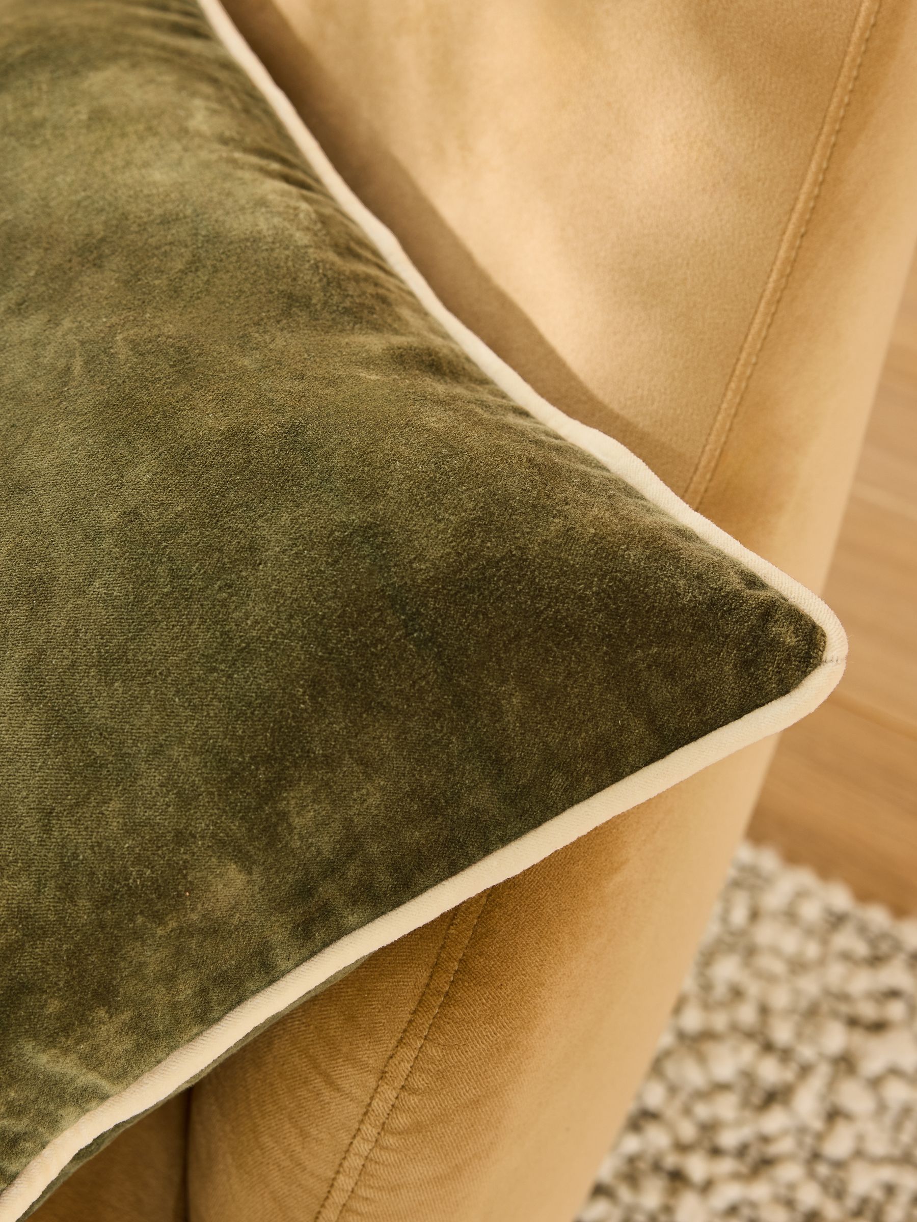 Bailey Cotton Velvet Piped Cushion in Khaki Green - Image 2 of 4