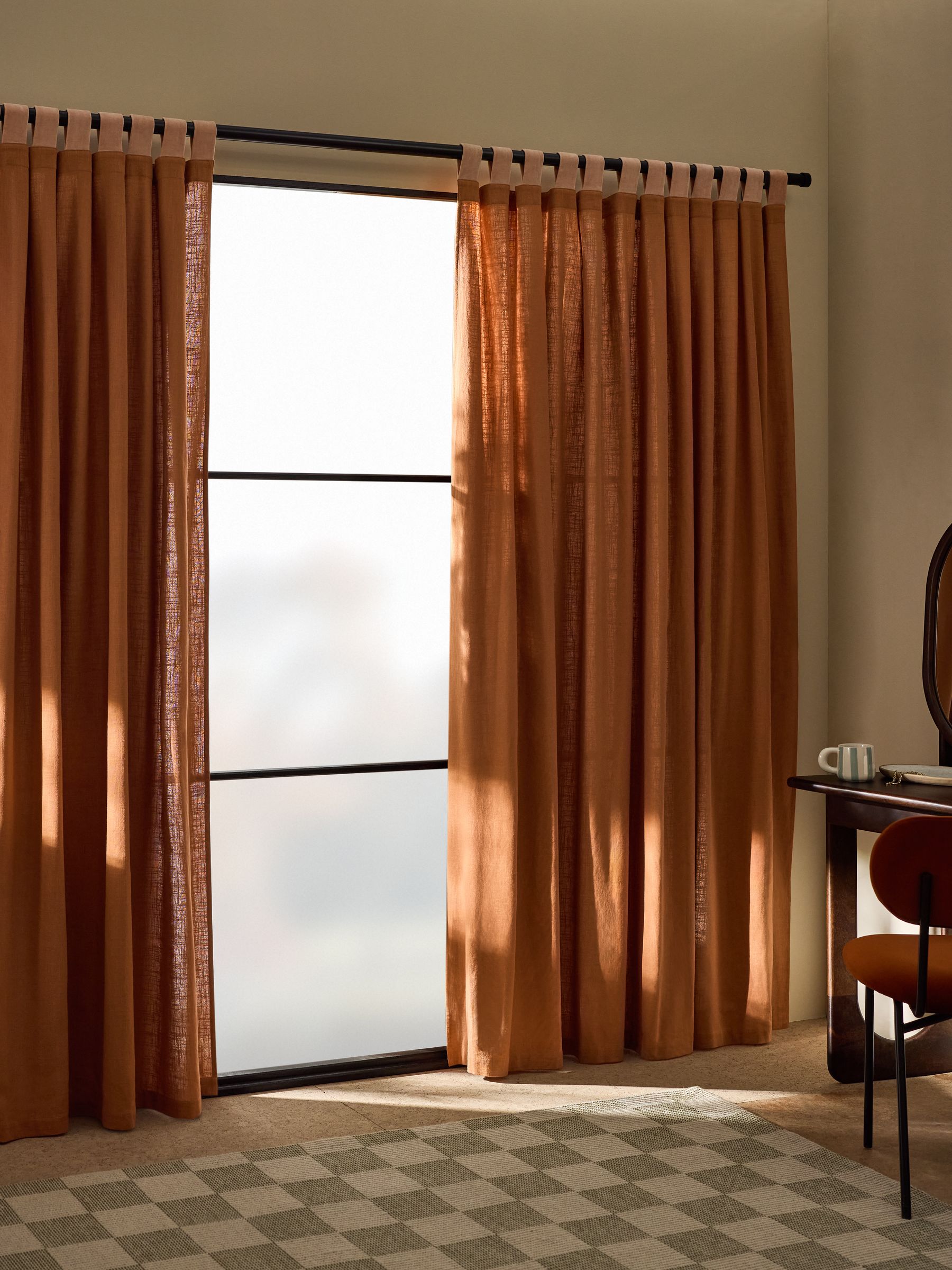 Hadlo Textured Cotton Tab Top Curtains in Rust - Image 1 of 3 Hadlo Textured Cotton Tab Top Curtains in Rust - Image 1 of 3