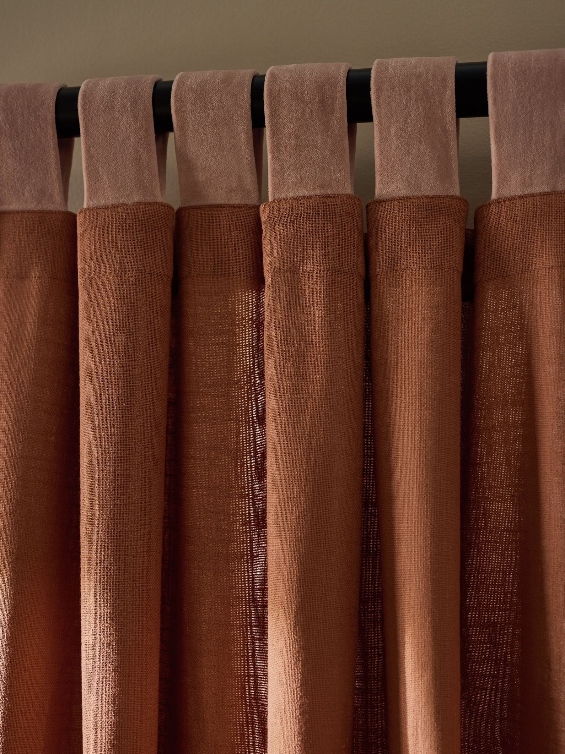 Hadlo Textured Cotton Tab Top Curtains in Rust - Image 2 of 3