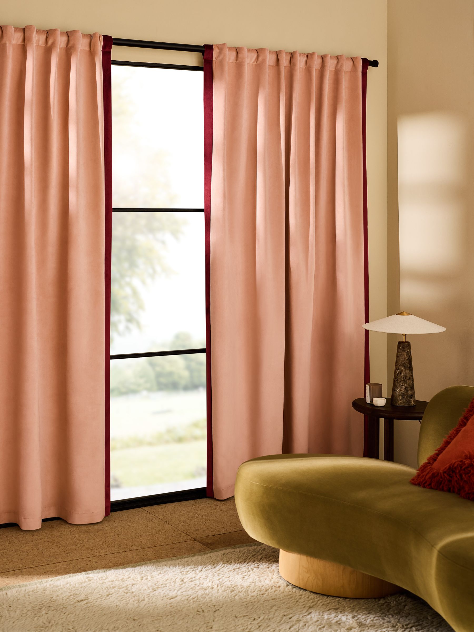 Audley Contrast Hidden Tab Curtains in Blush Pink - Image 1 of 3