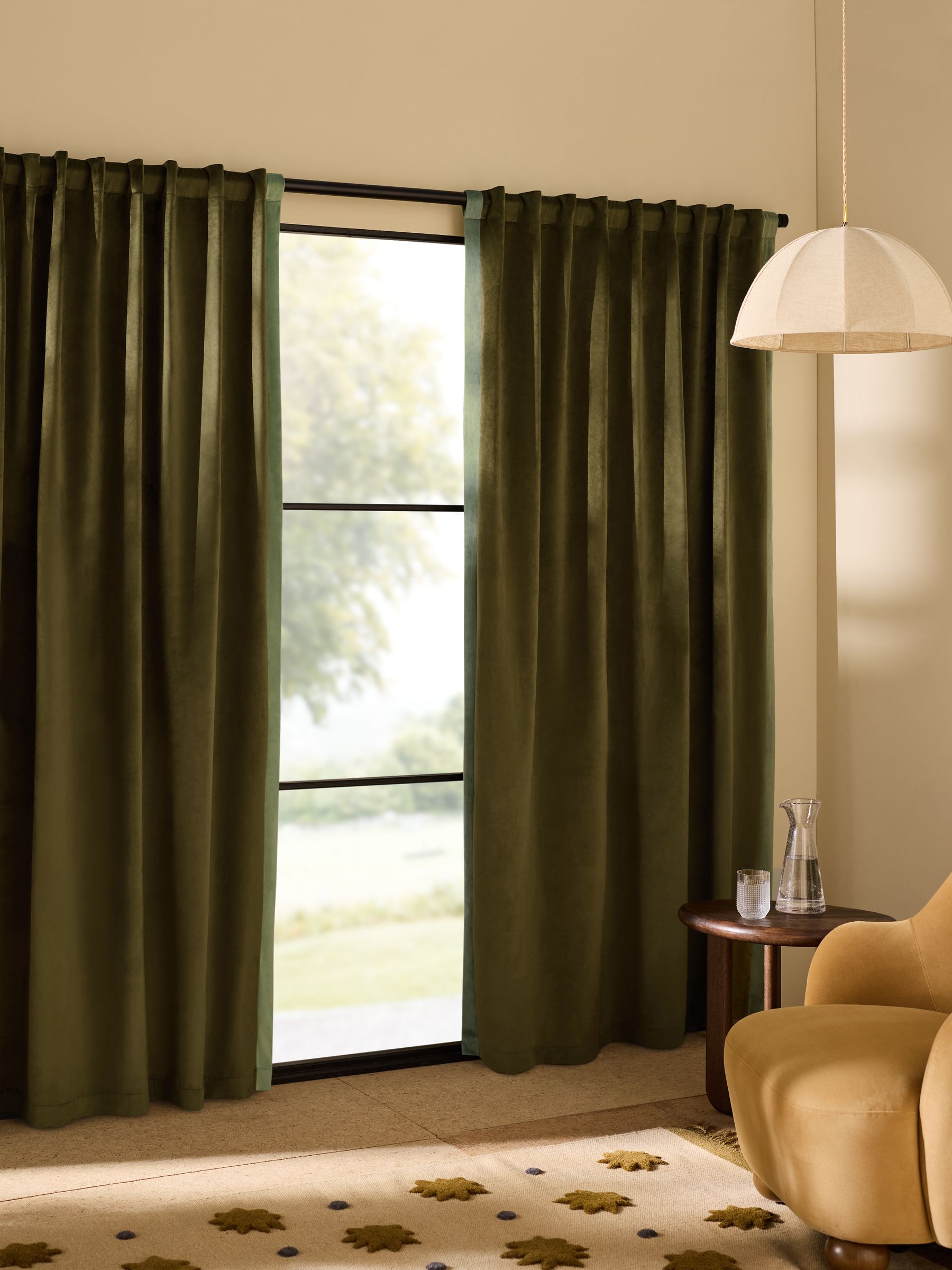 Audley Contrast Hidden Tab Curtains in Khaki Green - Image 1 of 3