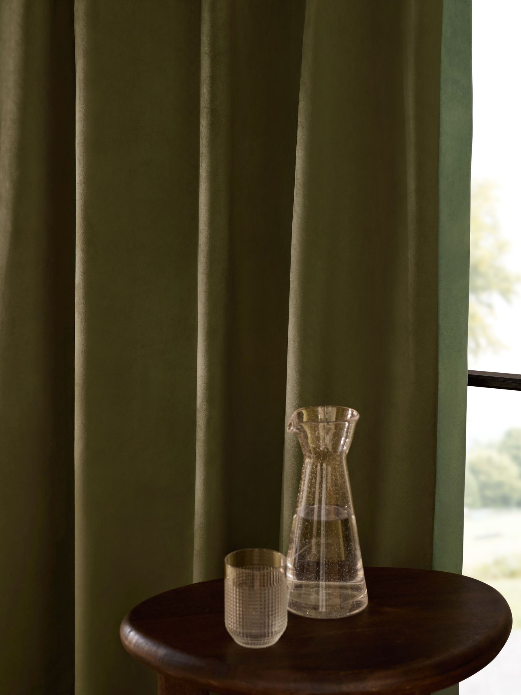 Audley Contrast Hidden Tab Curtains in Khaki Green - Image 2 of 3