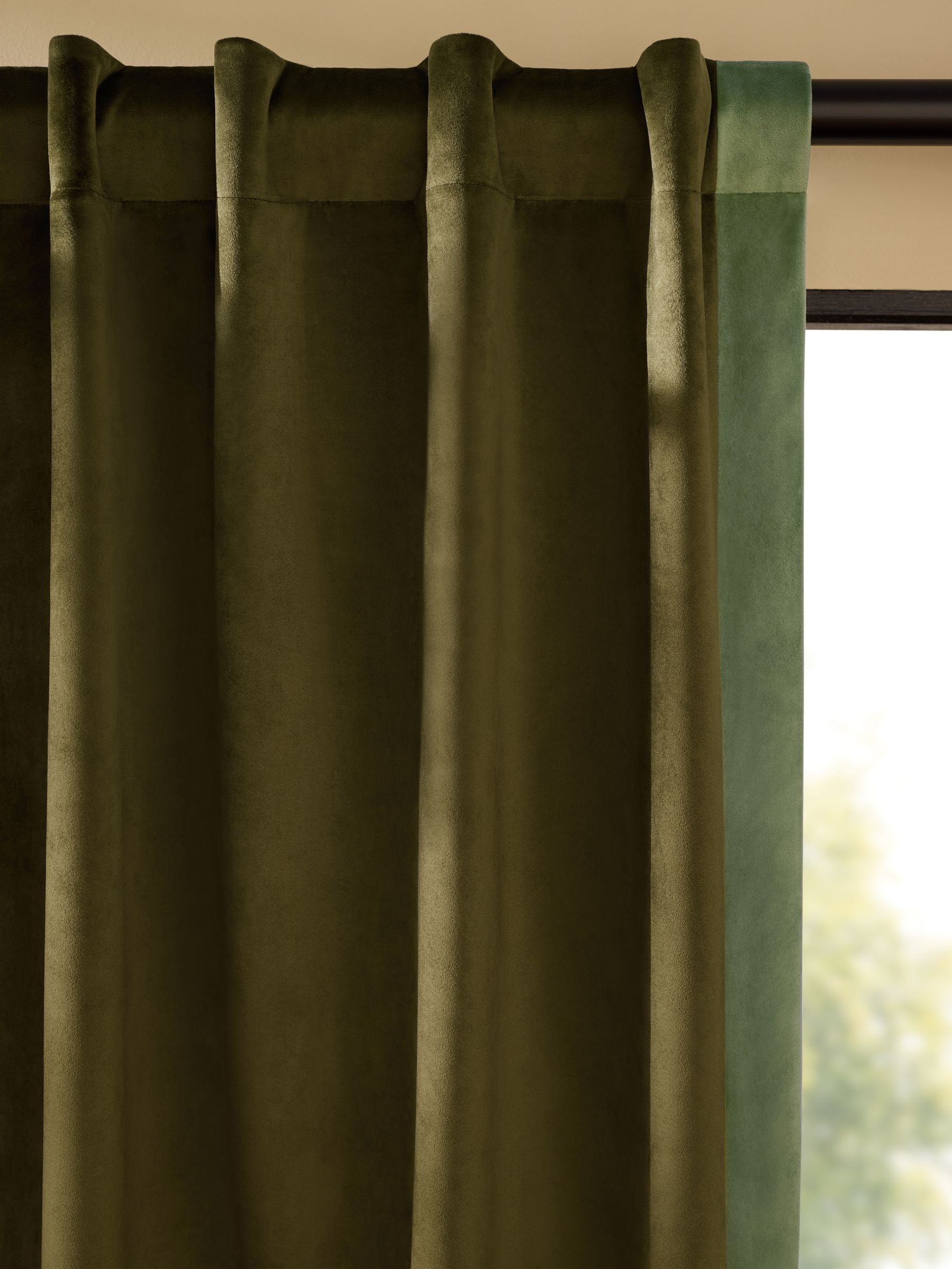 Audley Contrast Hidden Tab Curtains in Khaki Green - Image 3 of 3