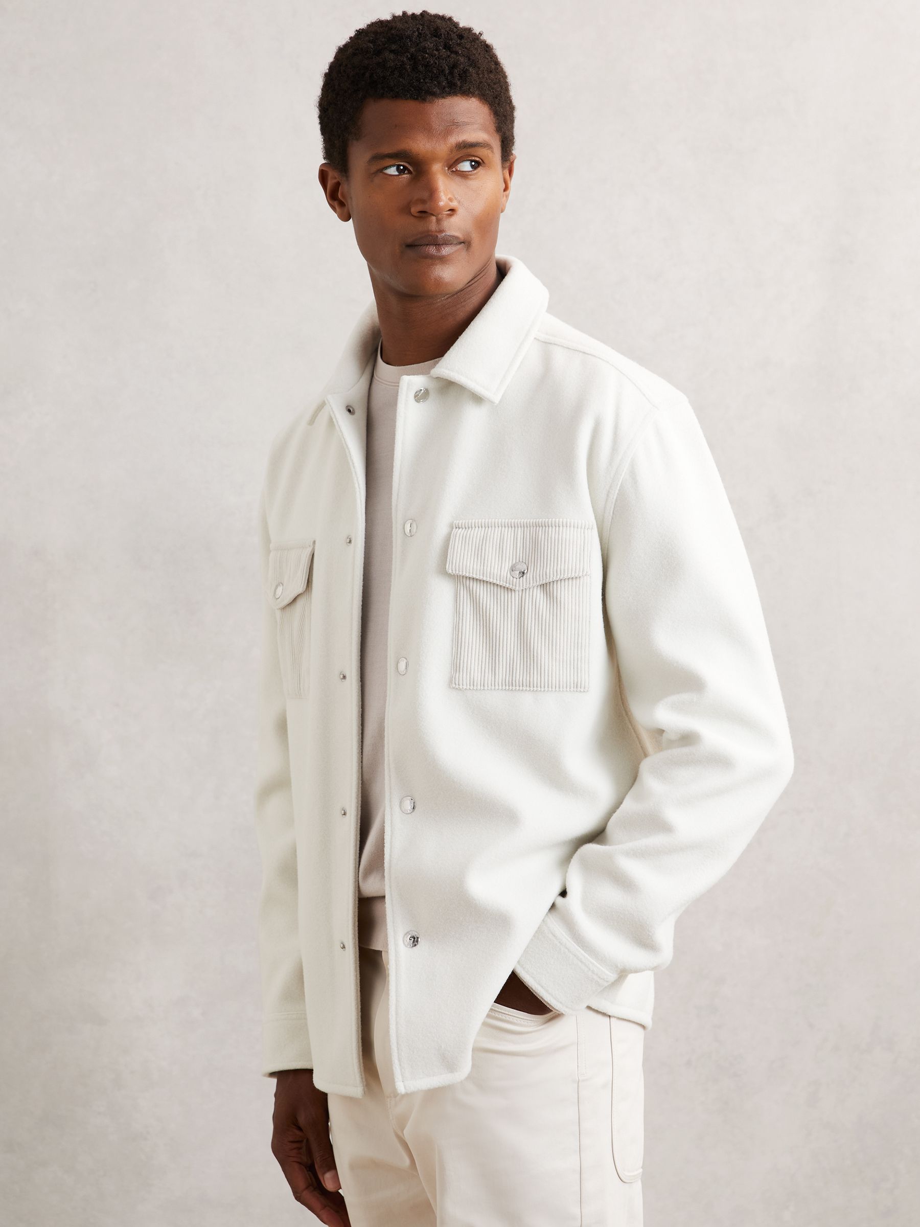 Corduroy-Pocket Press-Stud Overshirt in Off White - Image 1 of 6