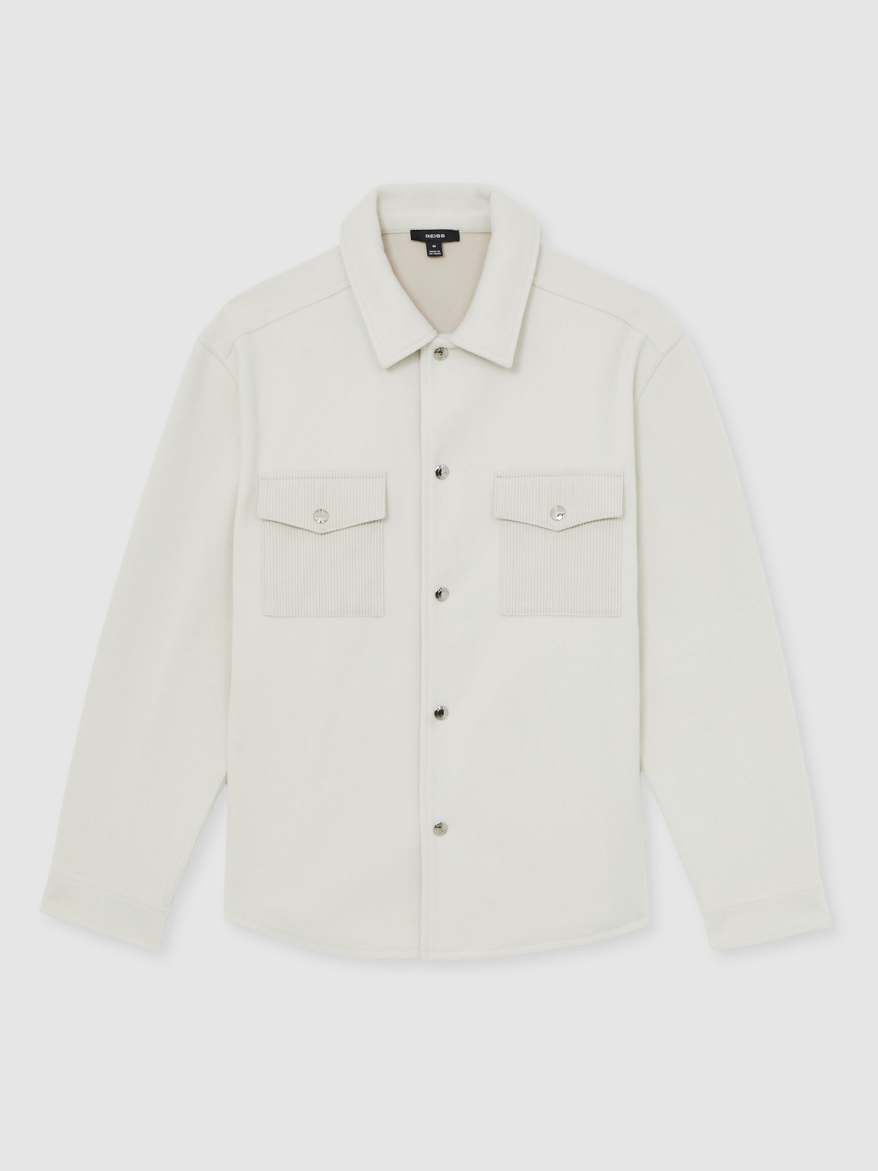 Corduroy-Pocket Press-Stud Overshirt in Off White - Image 2 of 6