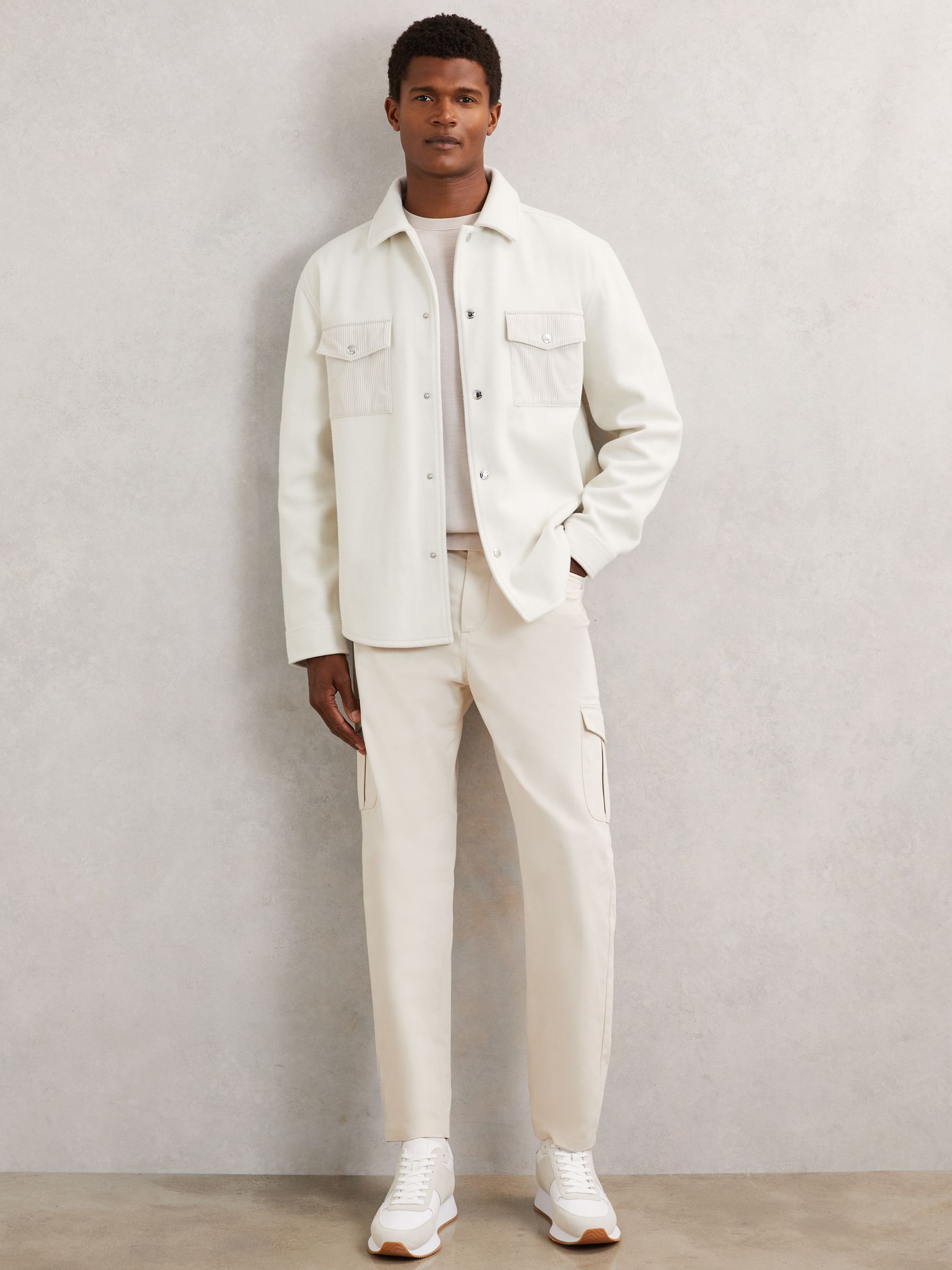 Corduroy-Pocket Press-Stud Overshirt in Off White - Image 3 of 6