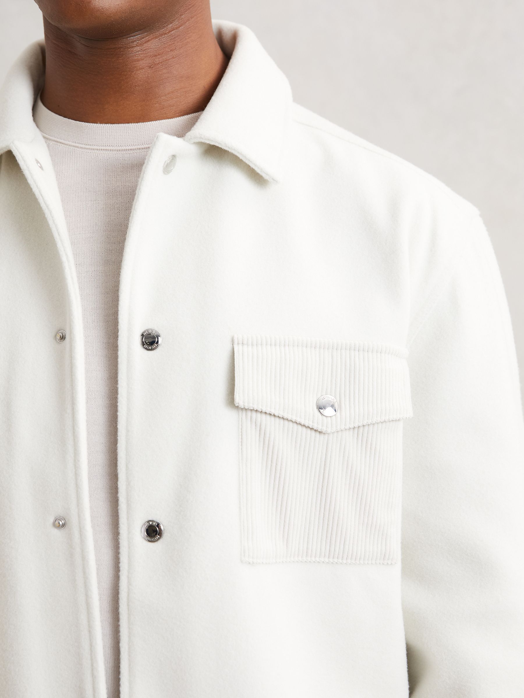 Corduroy-Pocket Press-Stud Overshirt in Off White - image 4