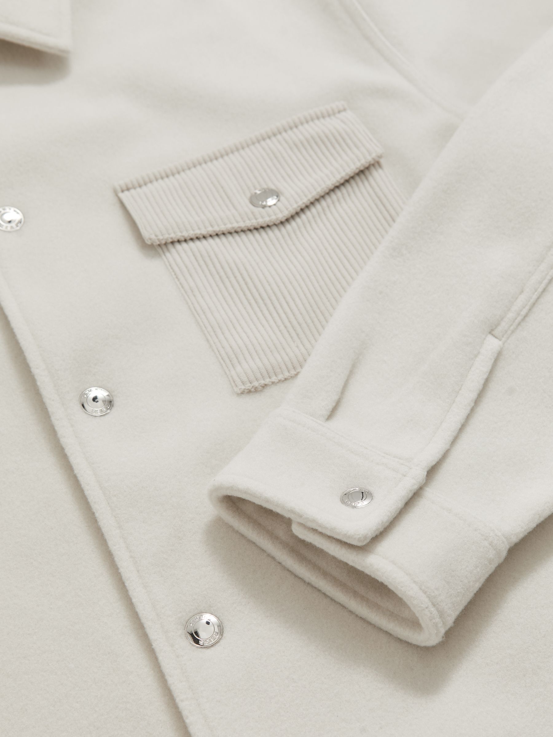Corduroy-Pocket Press-Stud Overshirt in Off White - image 3