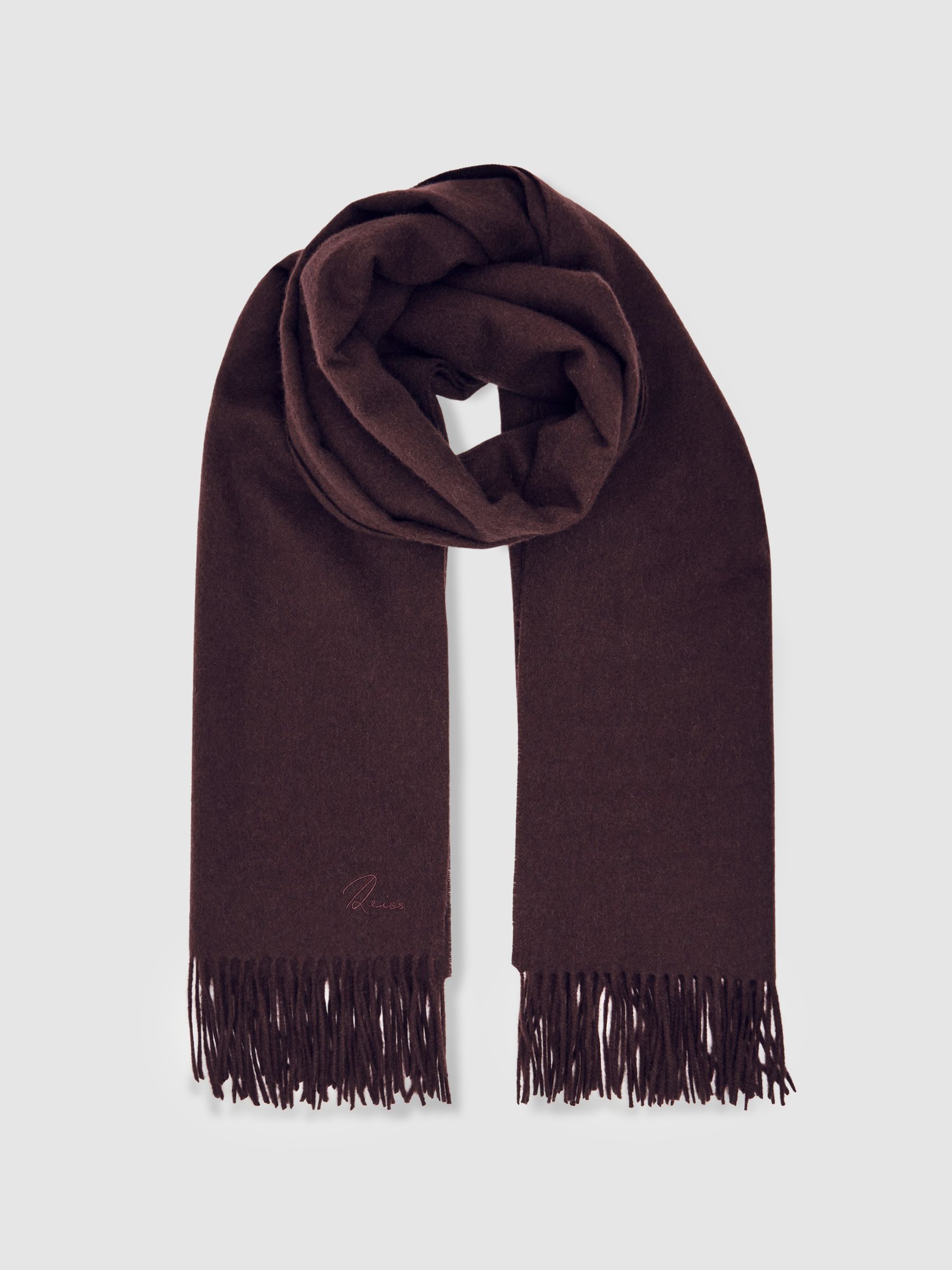 Wool-Cashmere Script-Logo Scarf in Burgundy - Image 3 of 6
