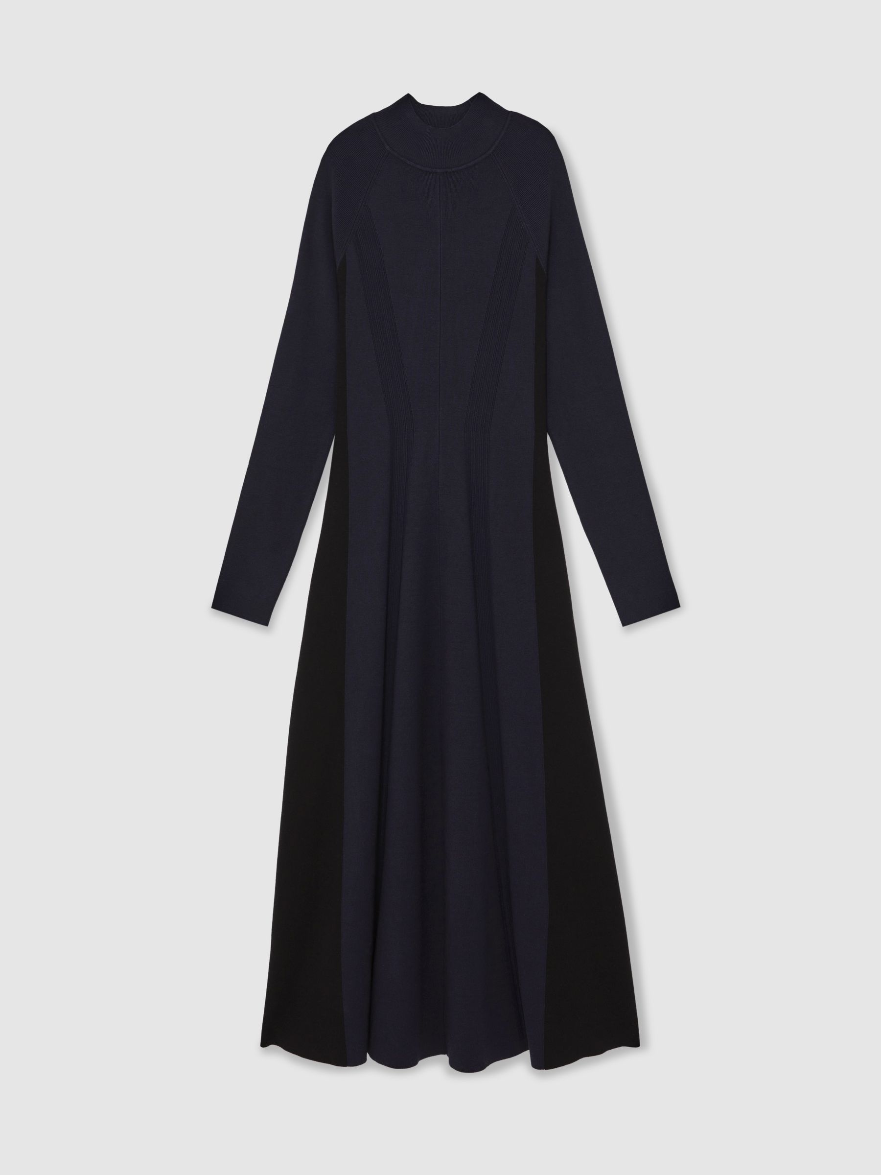 Knitted Contrast-Panel Midi Dress in Navy/Black - Image 2 of 5