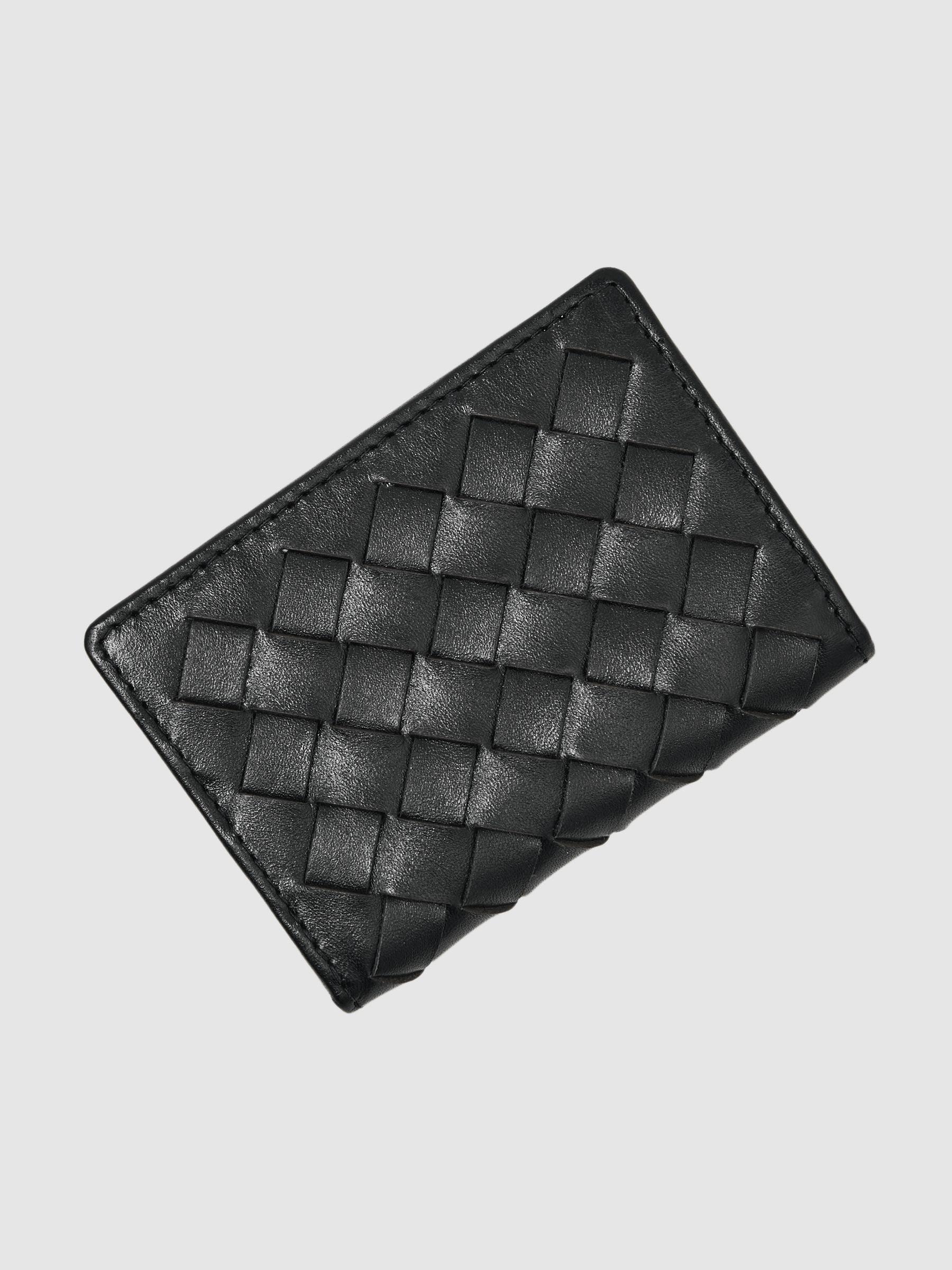 Leather Large Lattice-Effect Cardholder in Black - Image 2 of 3