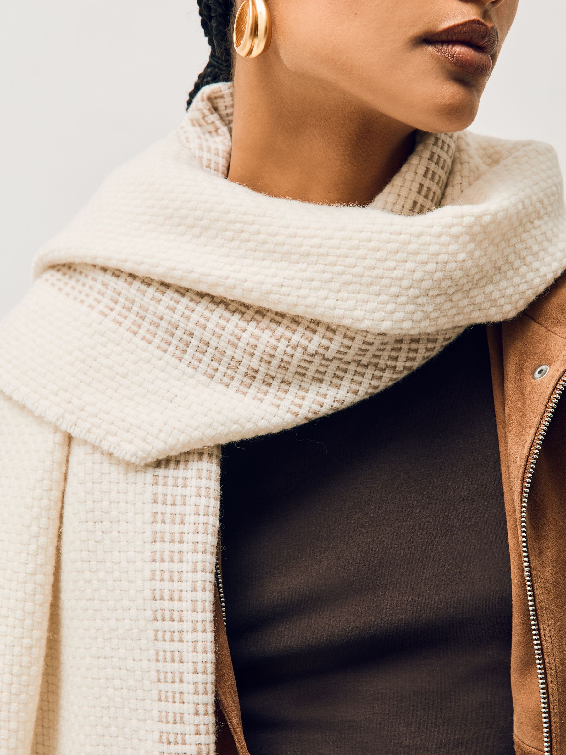 Wool-Cashmere Textured Scarf in Cream - image 2