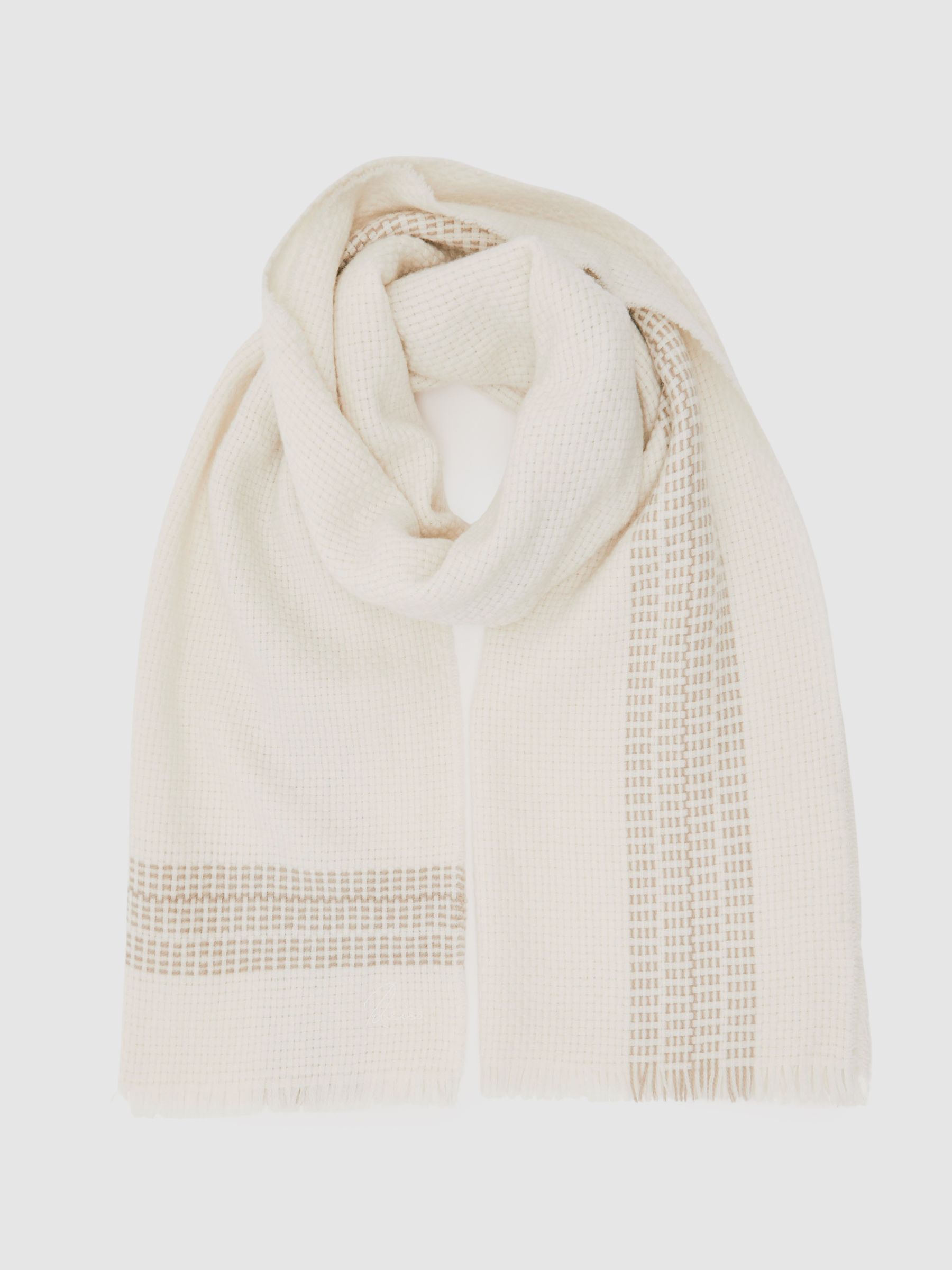Wool-Cashmere Textured Scarf in Cream - Image 3 of 5