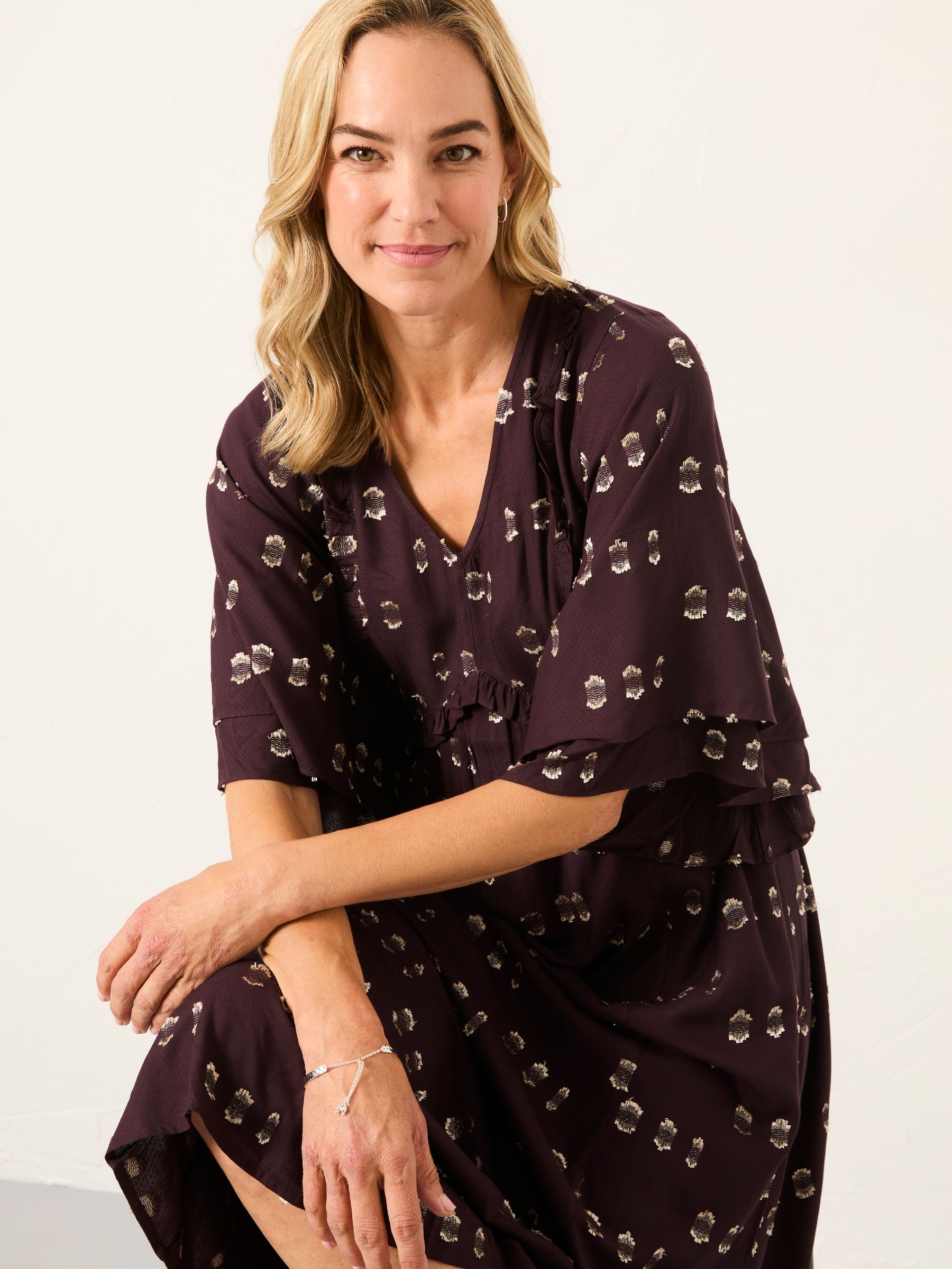 Kim Dark Purple Petite Metallic Midi Dress - Image 1 of 7 Kim Dark Purple Petite Metallic Midi Dress - Image 1 of 7