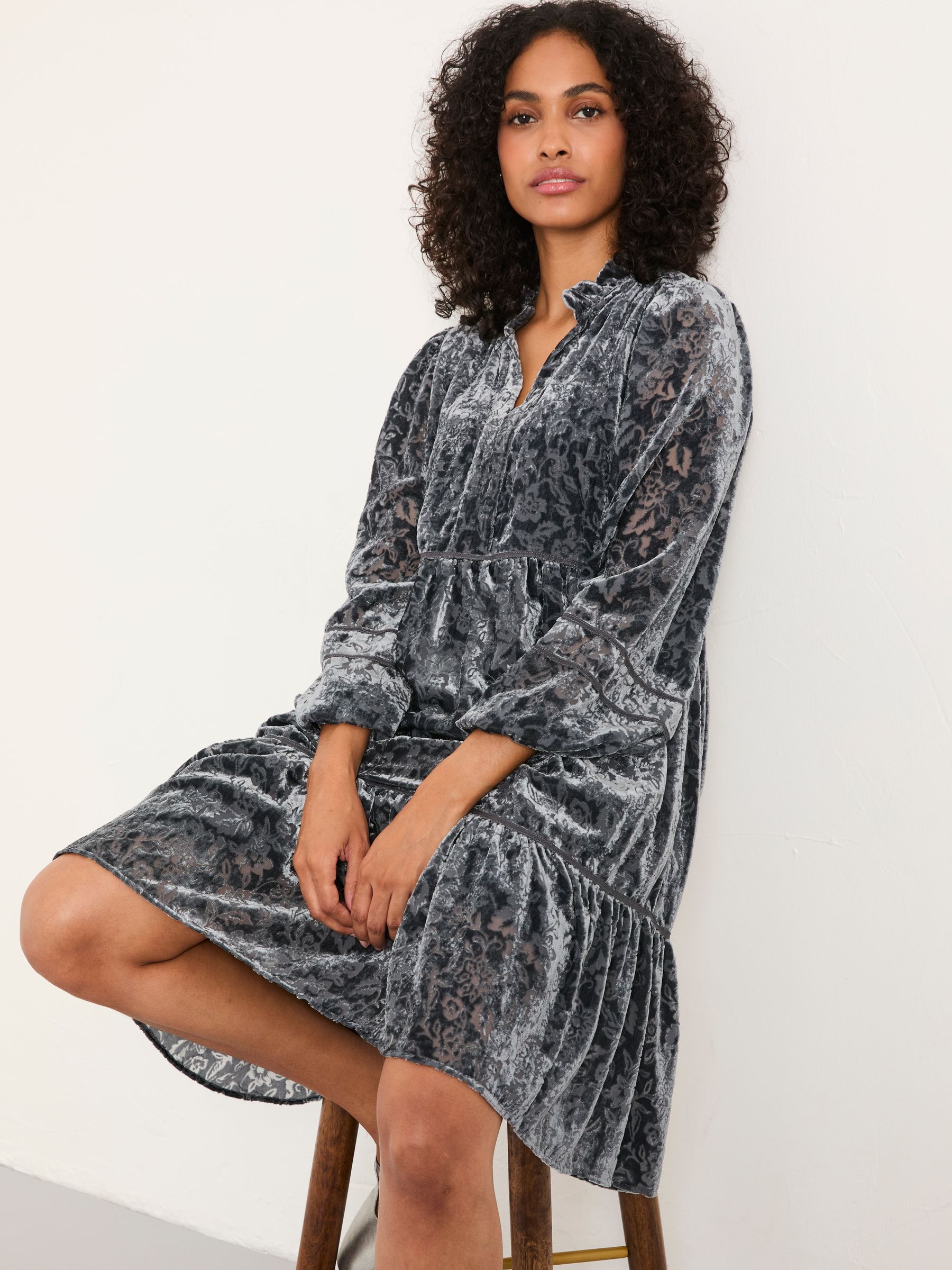 Riley Dark Grey Petite Devore Dress - Image 1 of 6