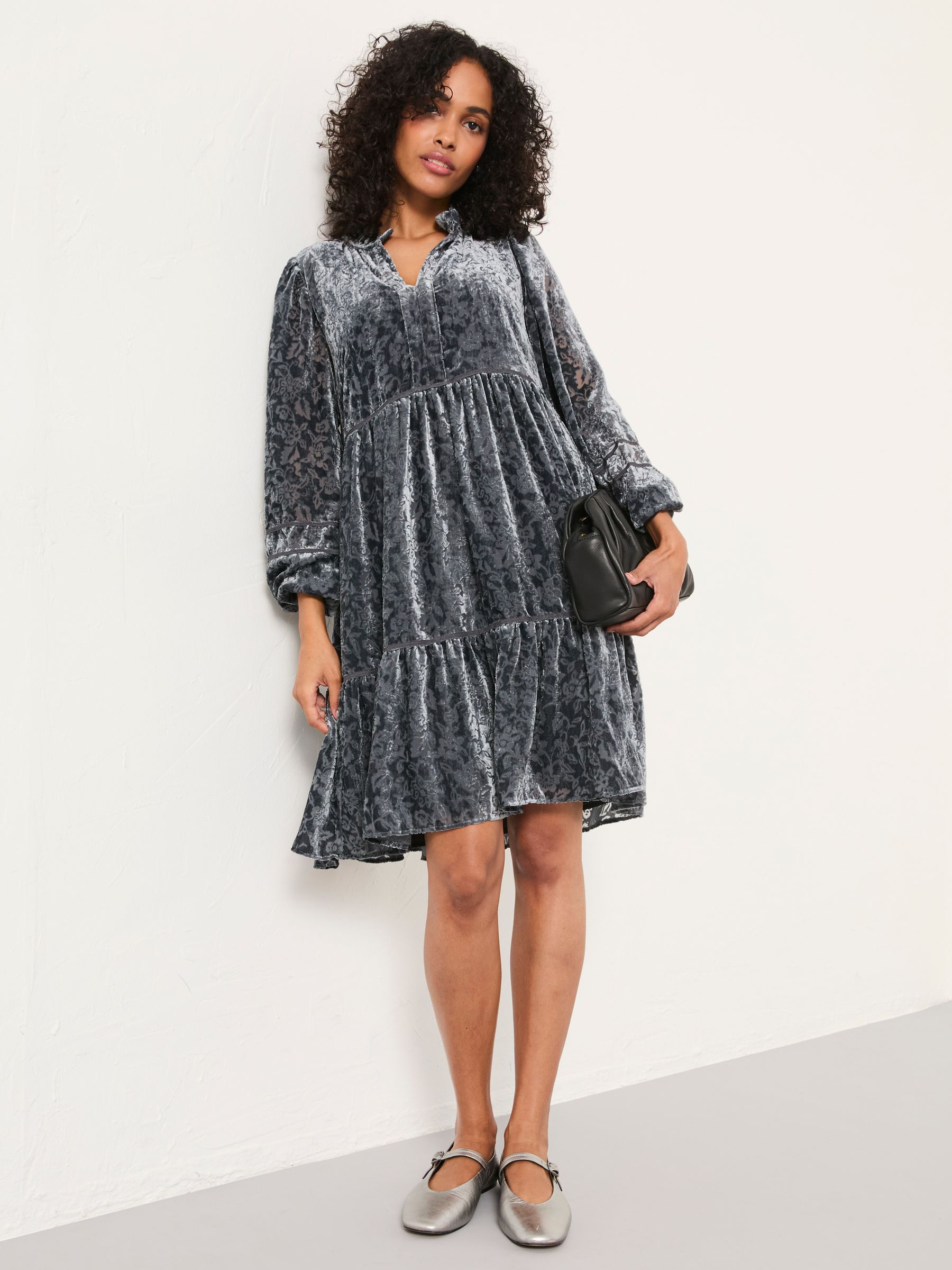 Riley Dark Grey Petite Devore Dress - Image 3 of 6