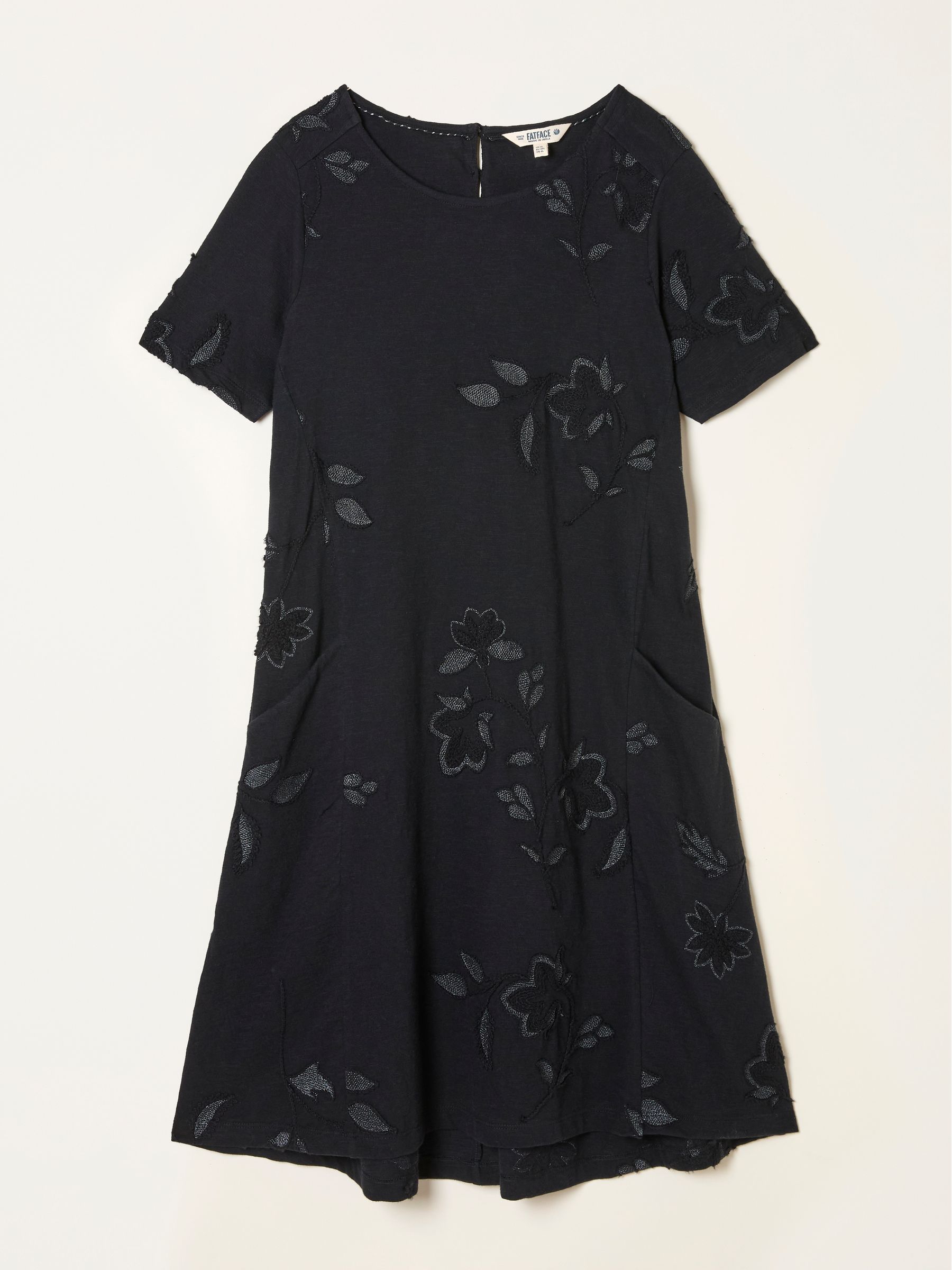 Simone Black Embroidered Jersey Petite Jersey Mini Dress | FatFace