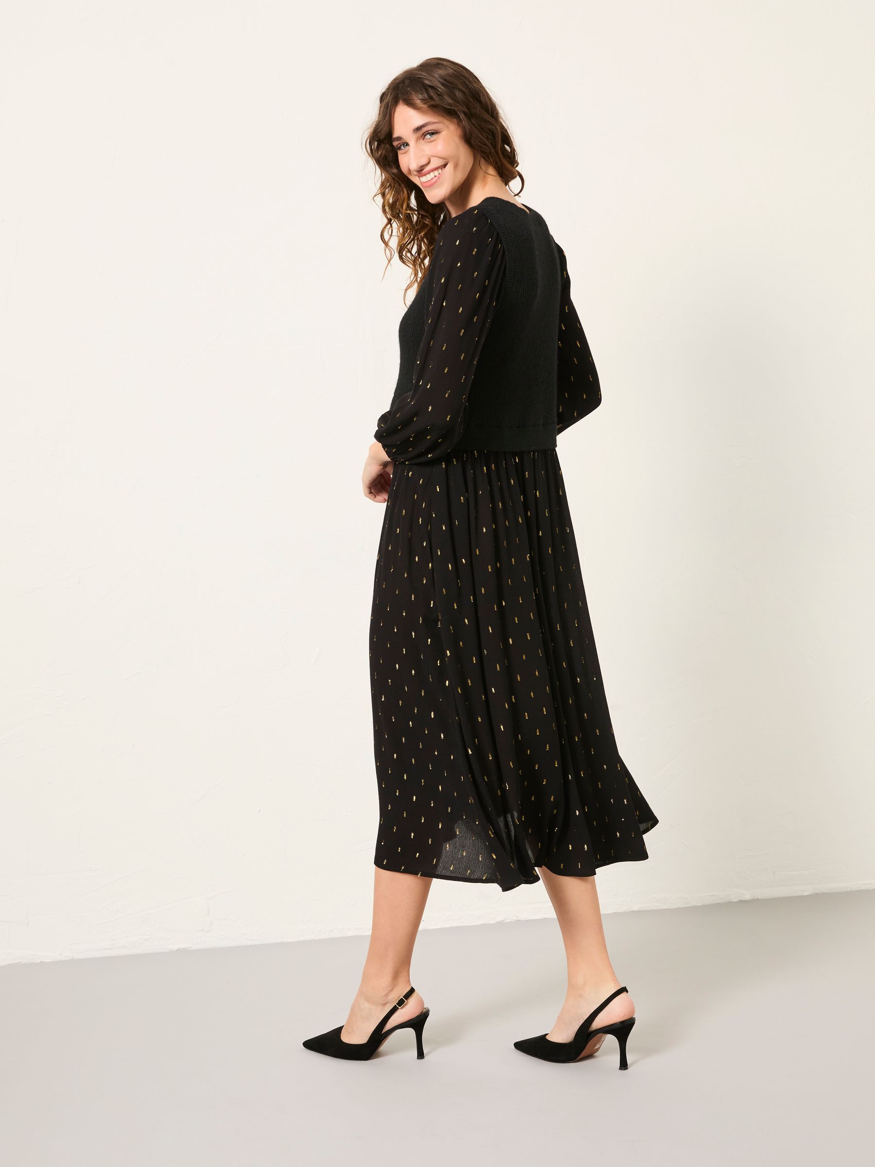 Laura Black Petite 2 in 1 Metallic Dress - Image 2 of 5
