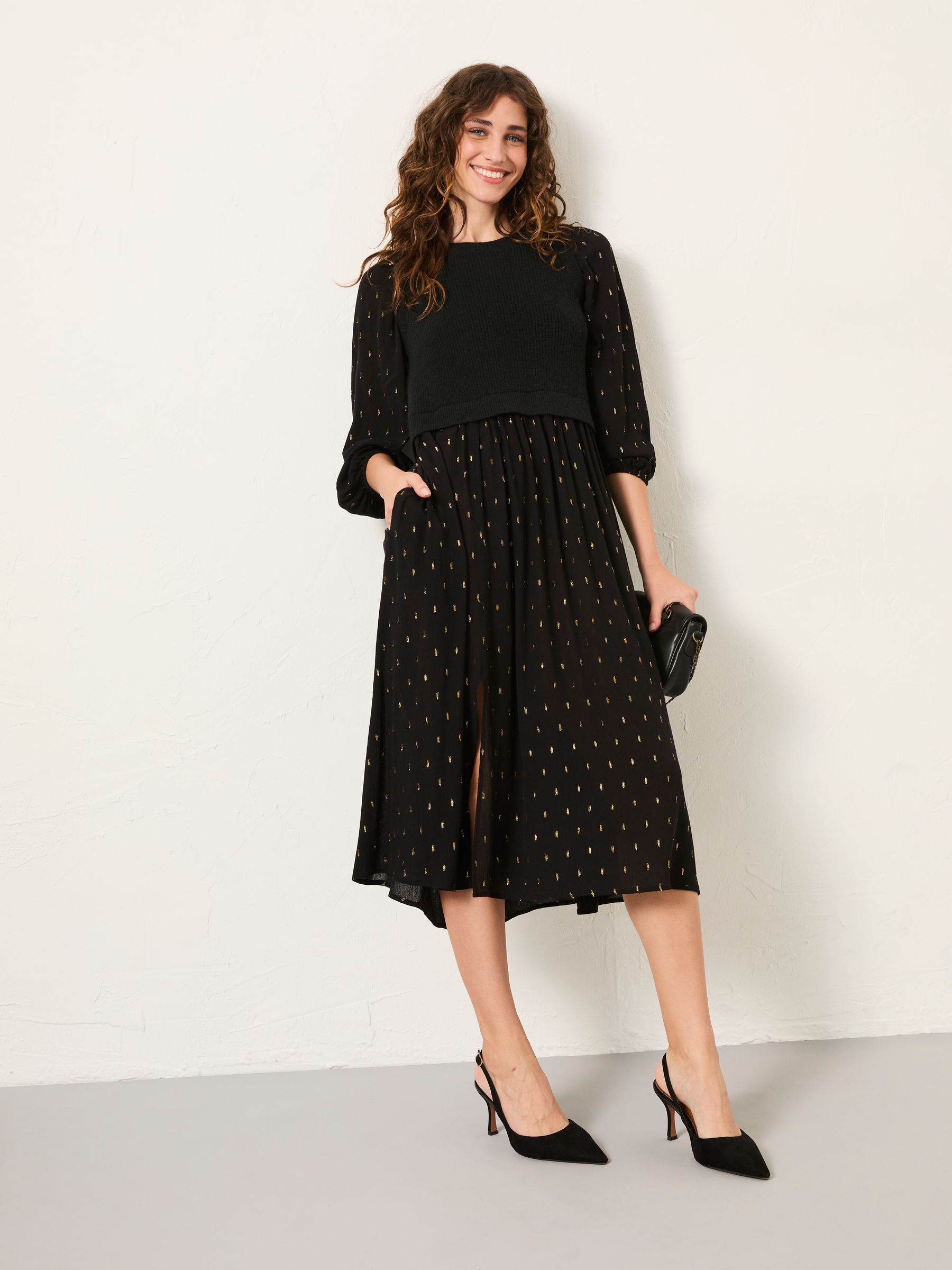 Laura Black Petite 2 in 1 Metallic Dress - Image 3 of 5