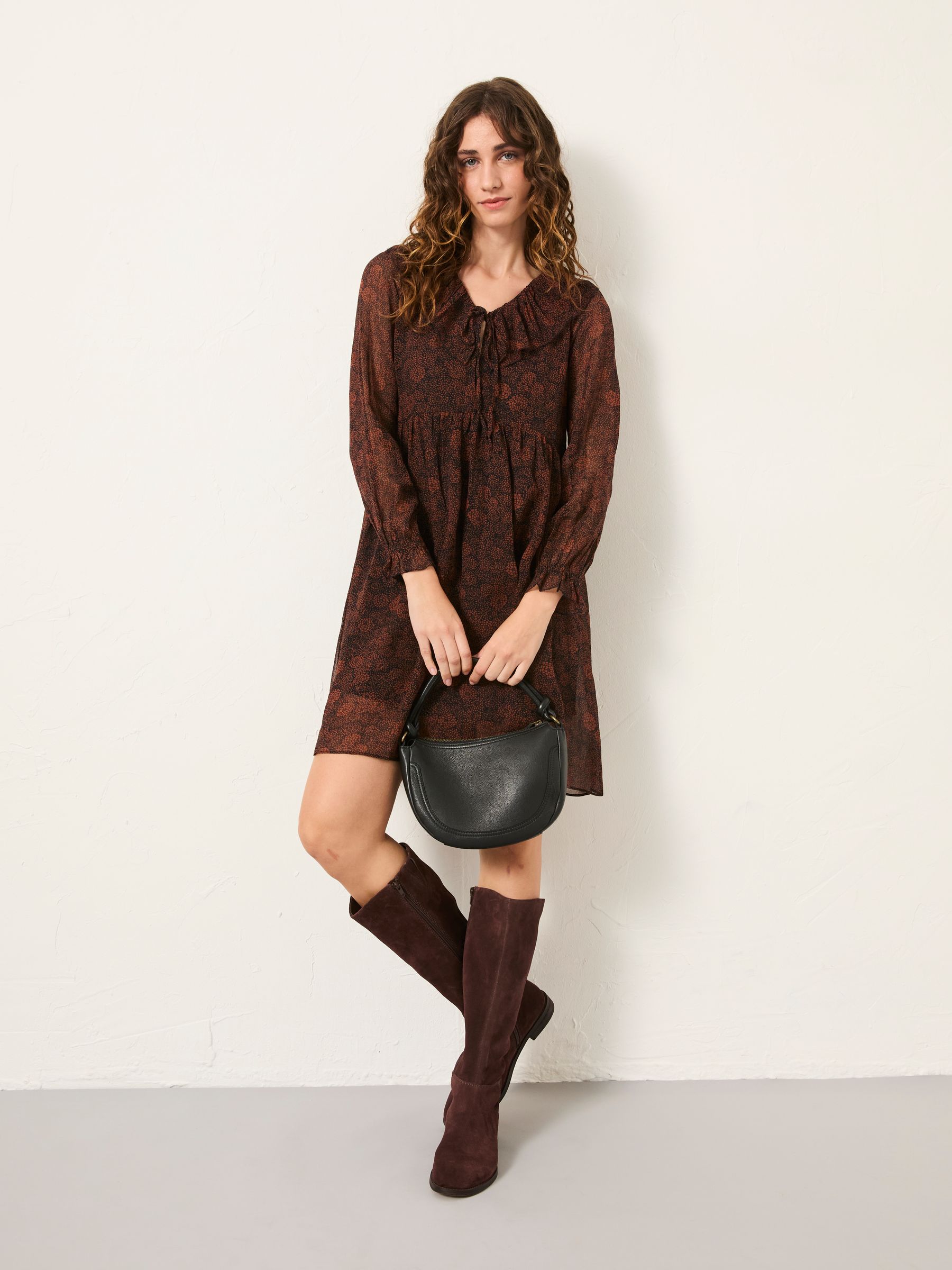 Bella Black Circle Floral Petite Dress - Image 1 of 5