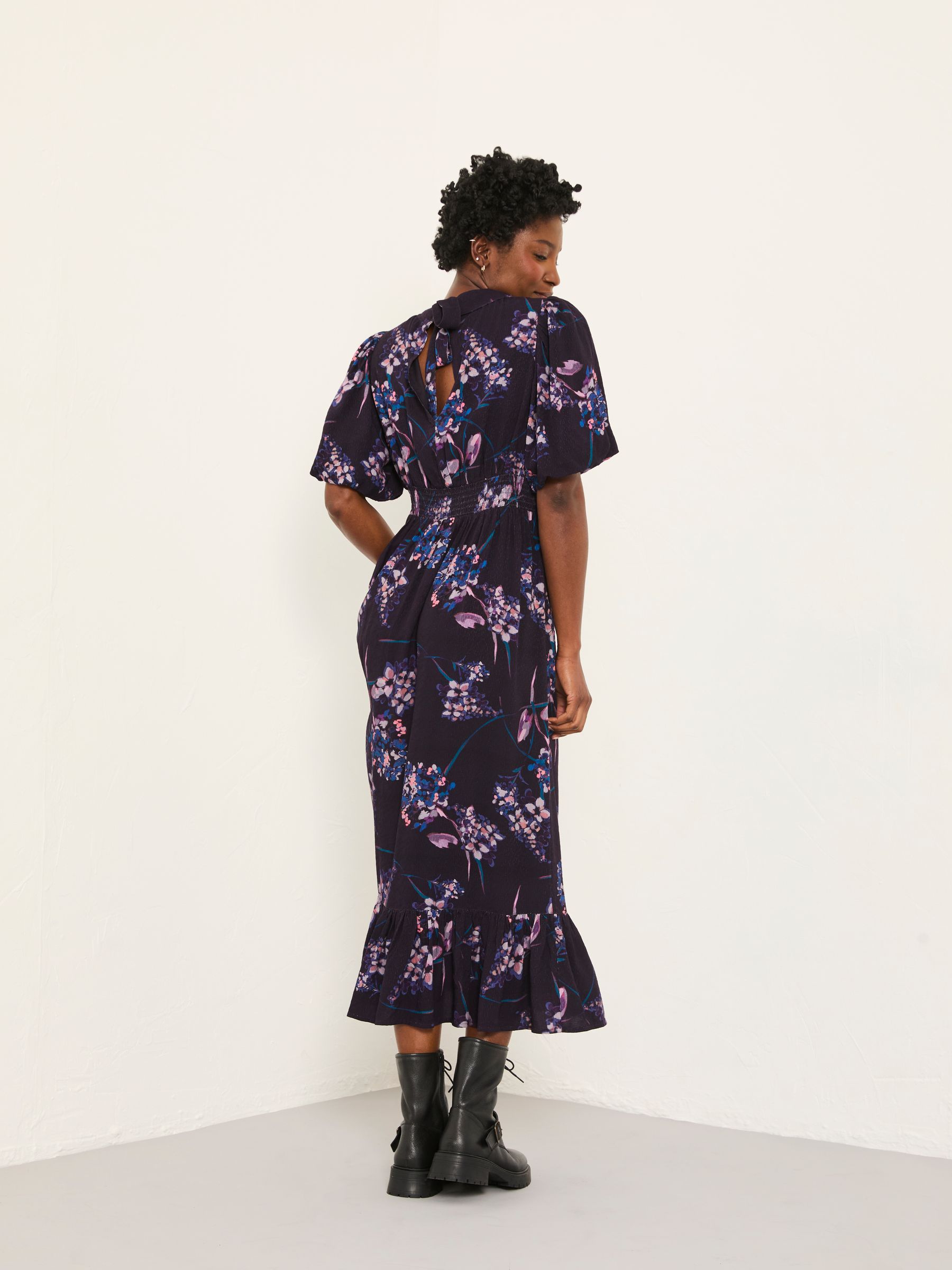 Mila Dark Purple Heritage Floral Petite Midi Dress - Image 2 of 6