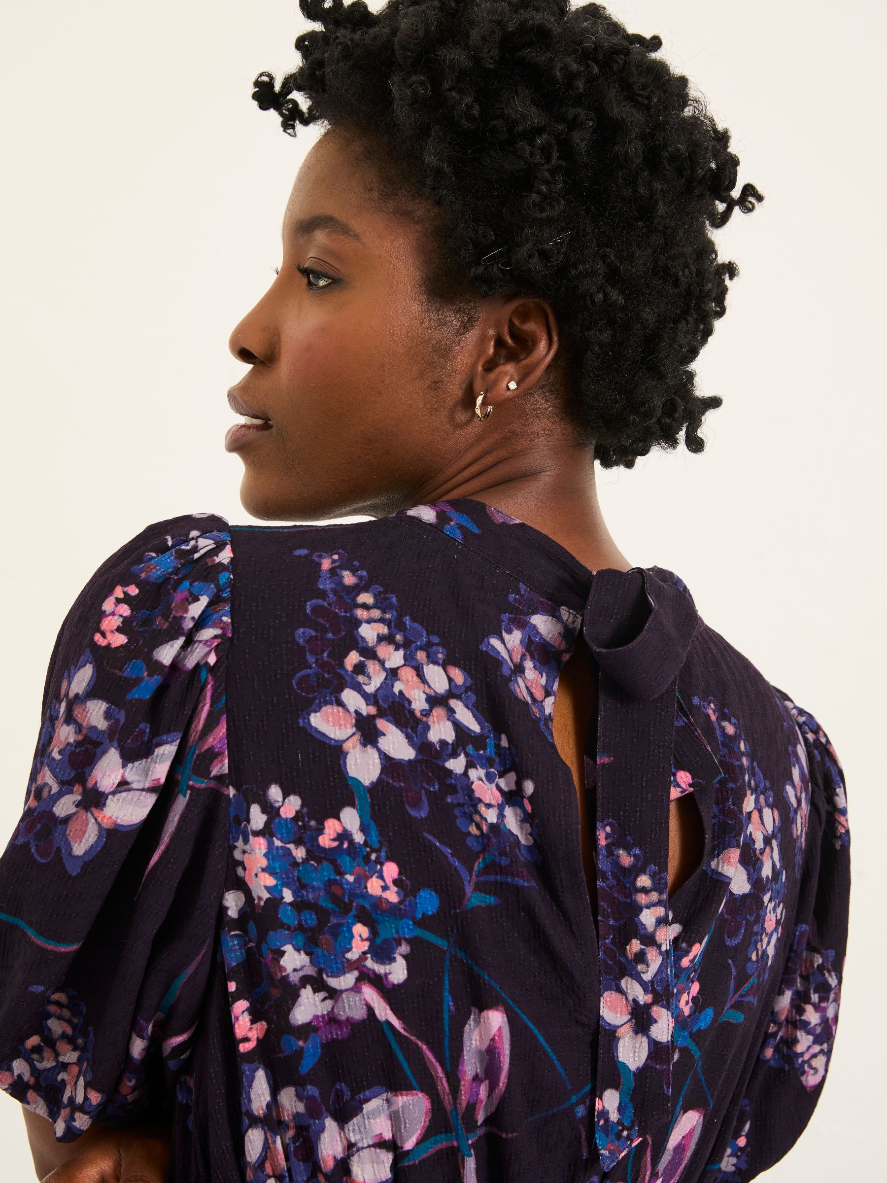 Mila Dark Purple Heritage Floral Petite Midi Dress - Image 5 of 6