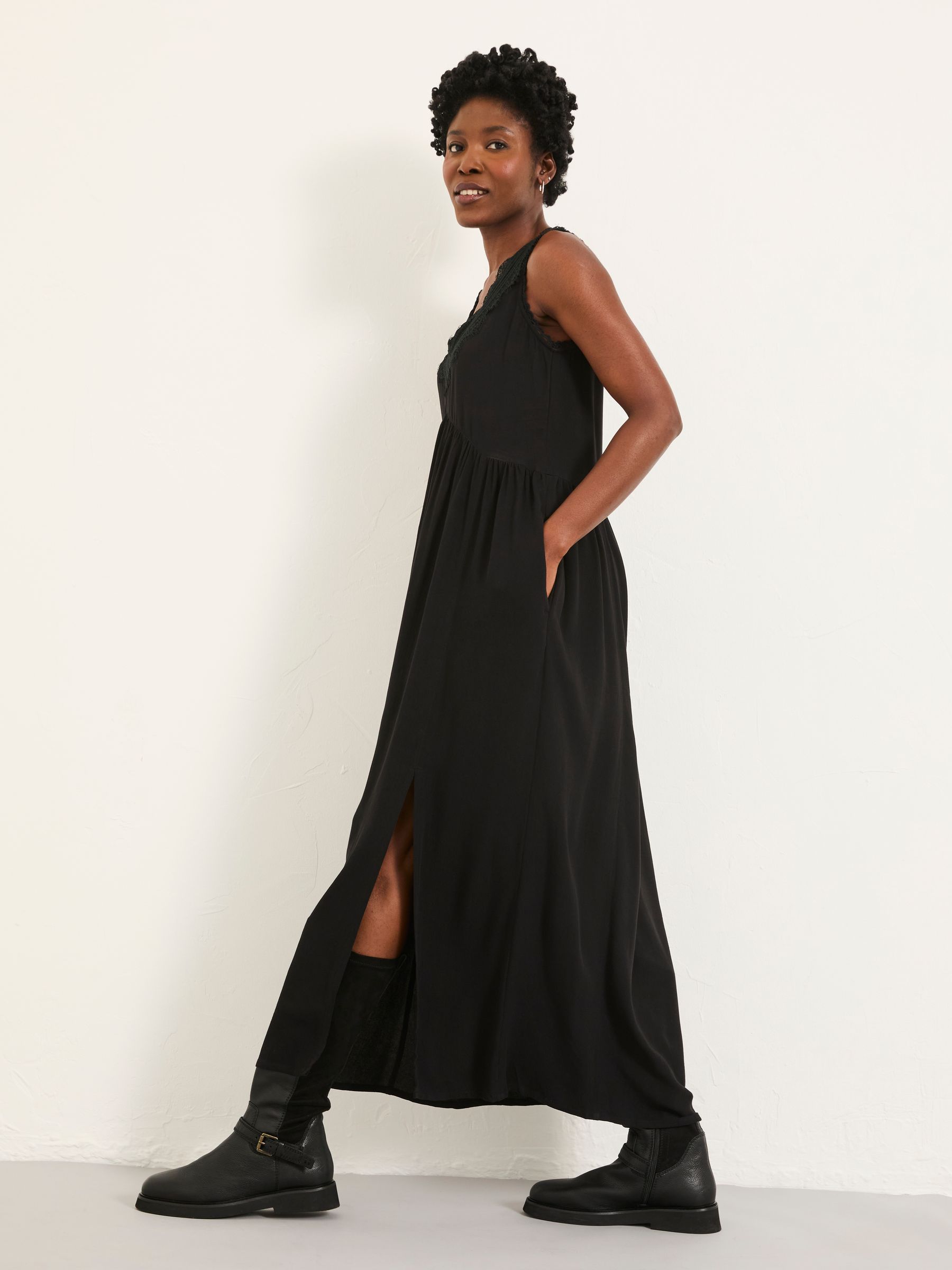 Aileen Black Petite Slip Midi Dress | FatFace