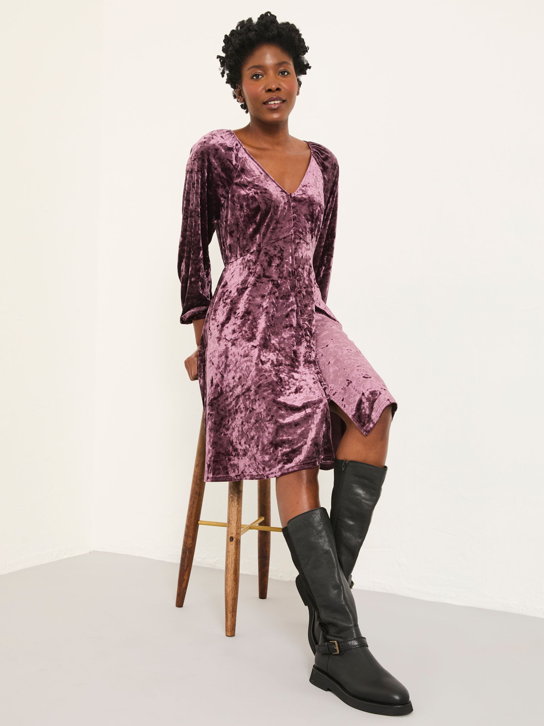 Em Dark Purple Petite Velvet Dress - Image 1 of 5