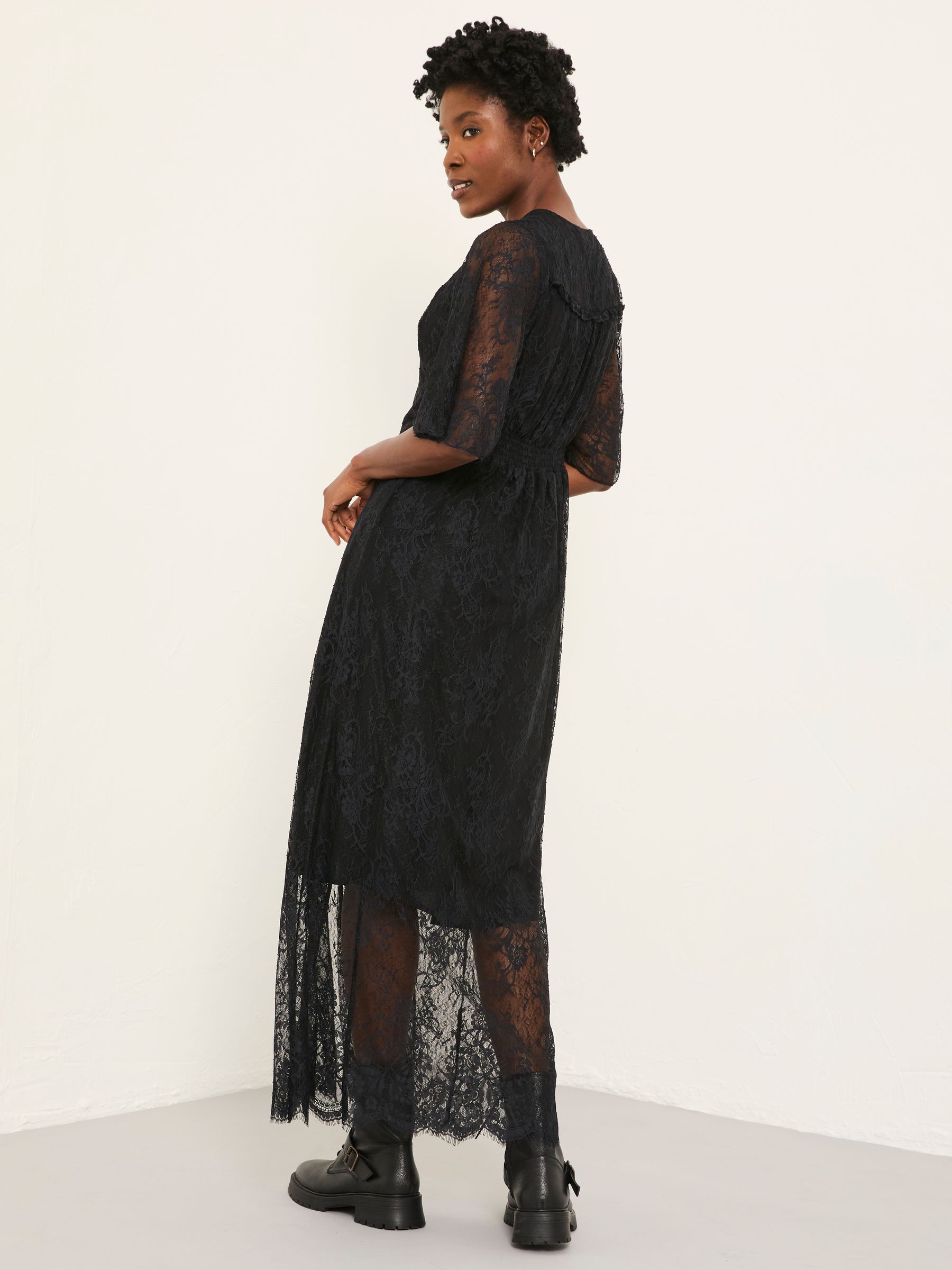 Alanna Black Petite Lace Midi Dress | FatFace