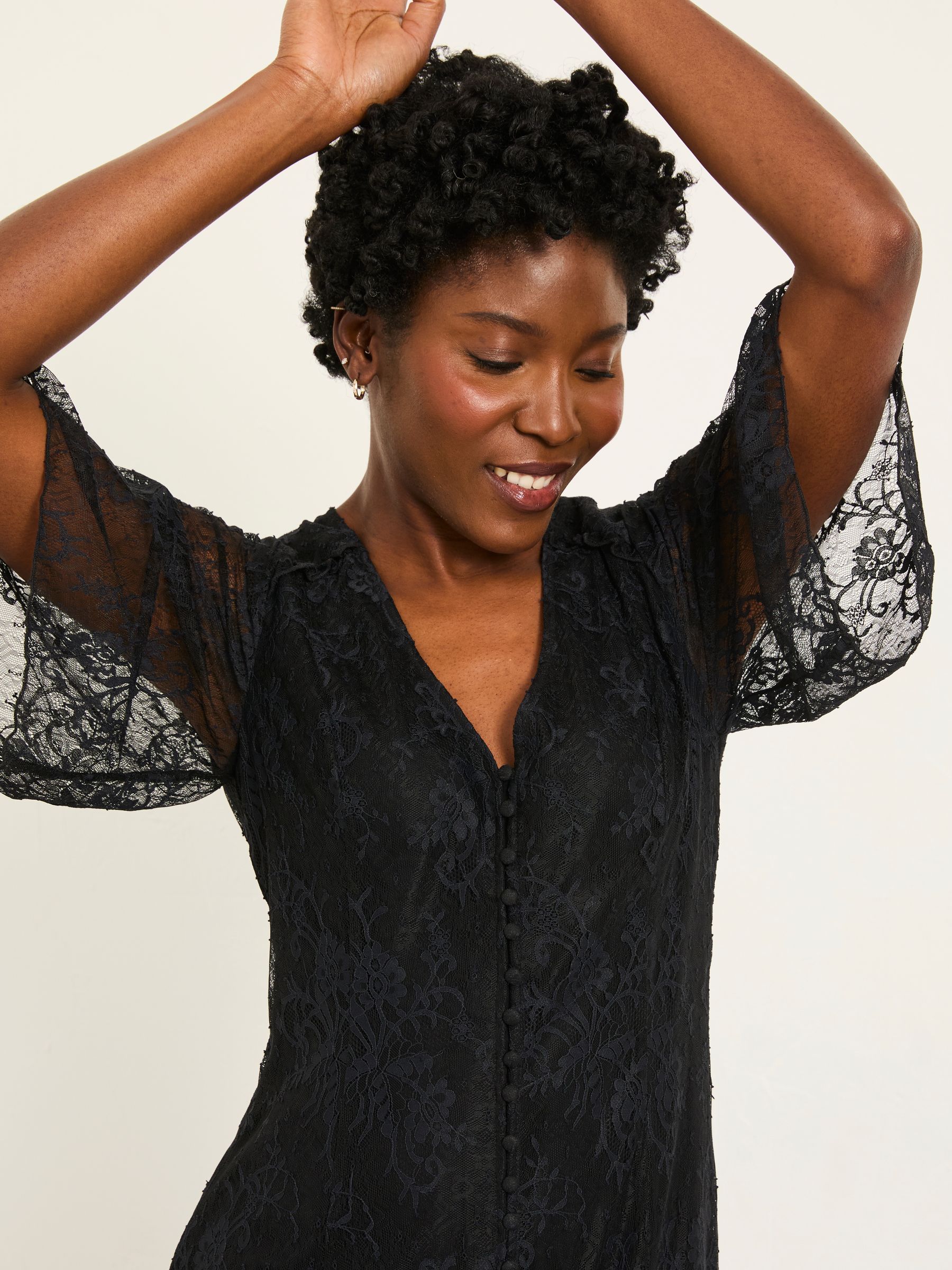 Alanna Black Petite Lace Midi Dress | FatFace Alanna Black Petite Lace Midi Dress | FatFace