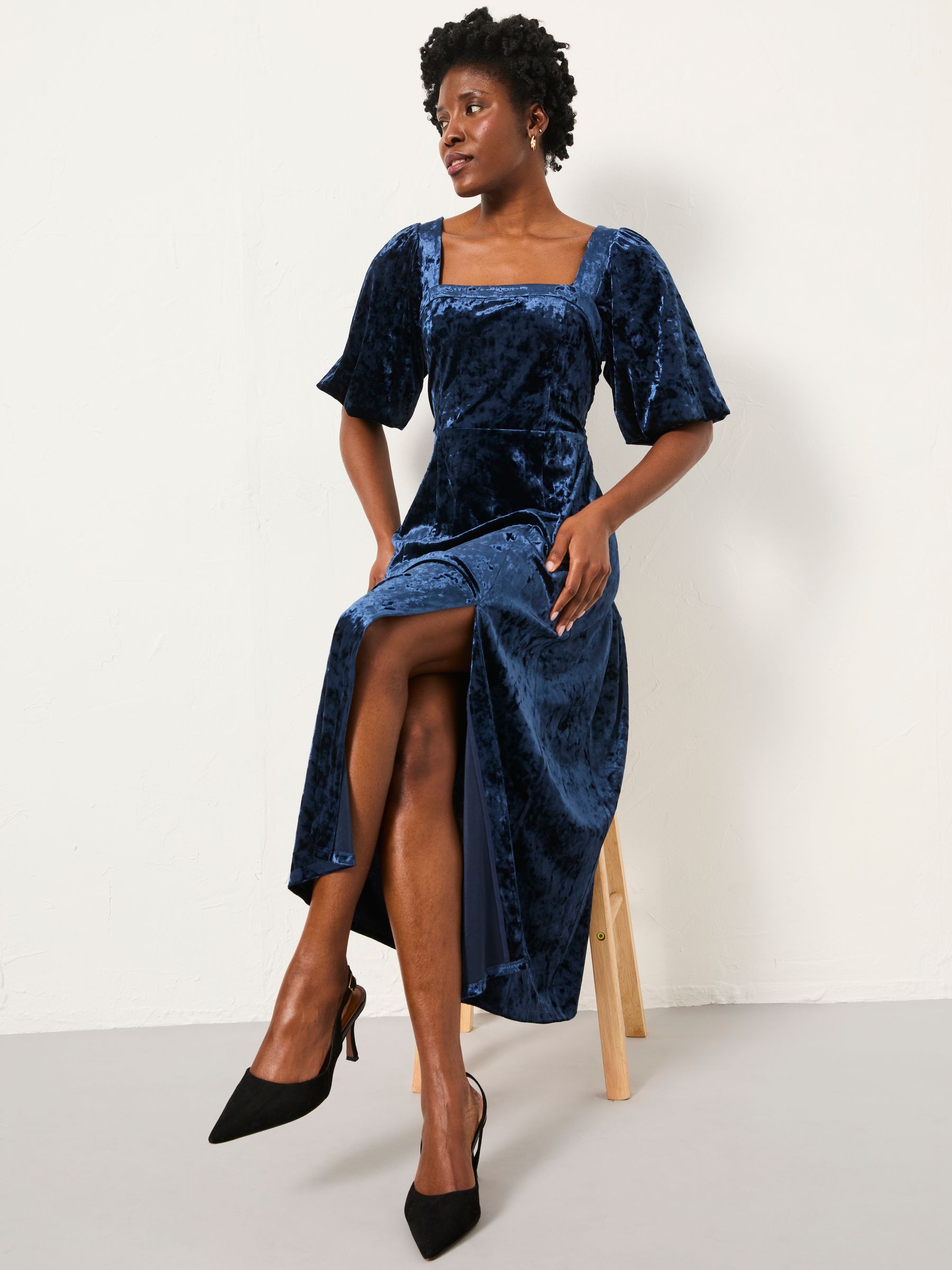 Isla Indigo Blue Petite Velvet Midi Dress - Image 3 of 6