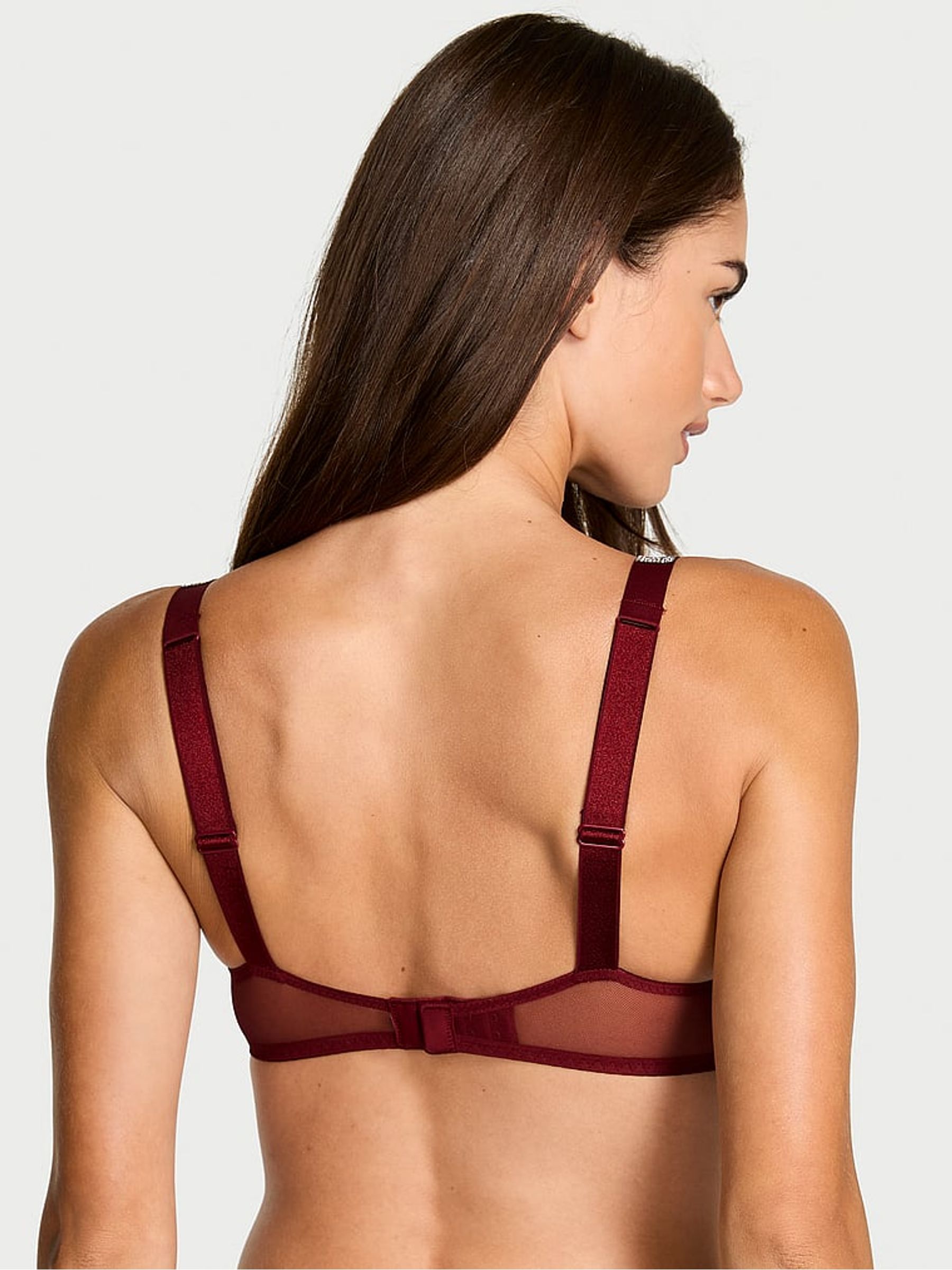 Sangria Red Add 2 Cups Push Up Bombshell Lace Shine Strap Bra - Image 2 of 4