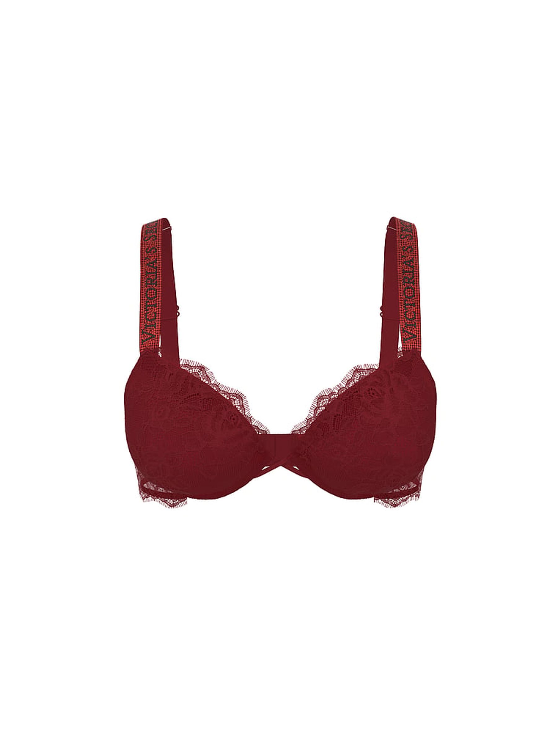 Sangria Red Add 2 Cups Push Up Bombshell Lace Shine Strap Bra - Image 3 of 4