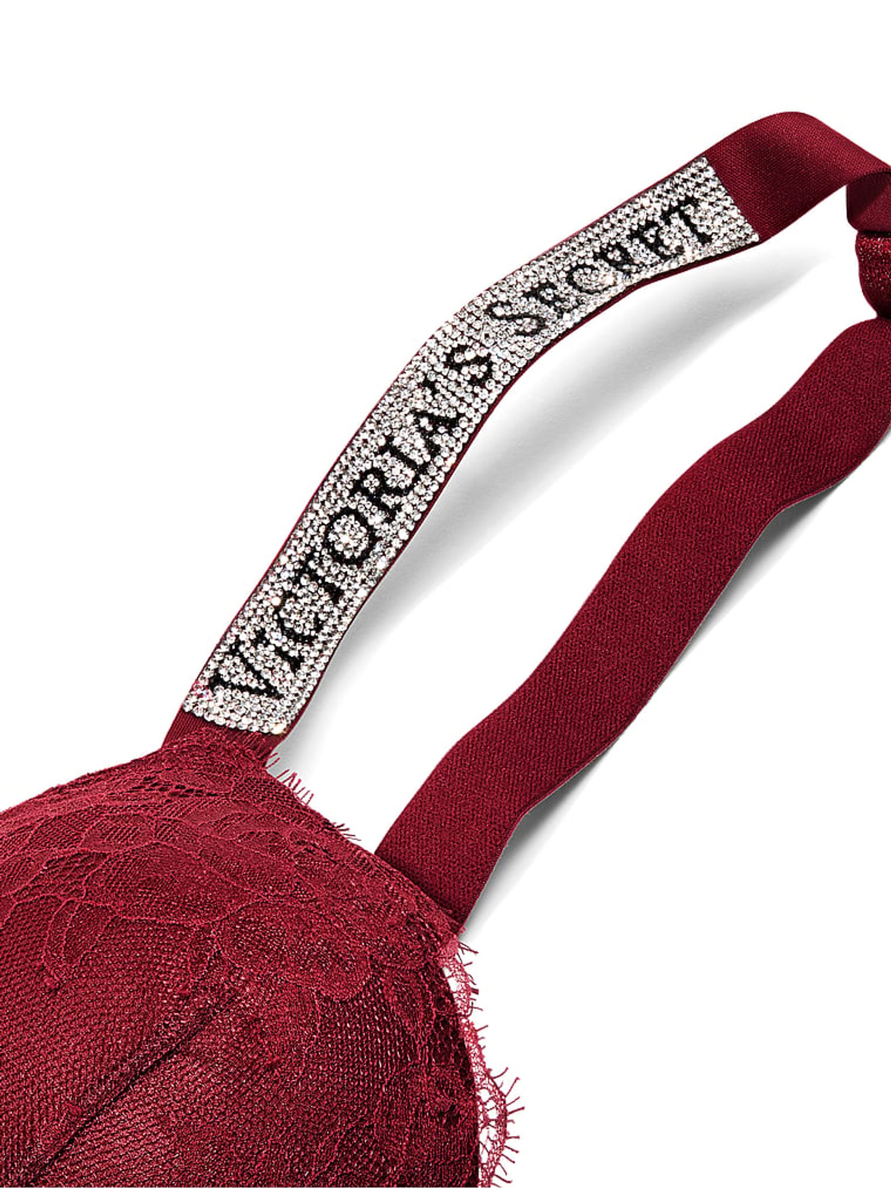 Sangria Red Add 2 Cups Push Up Bombshell Lace Shine Strap Bra - Image 4 of 4