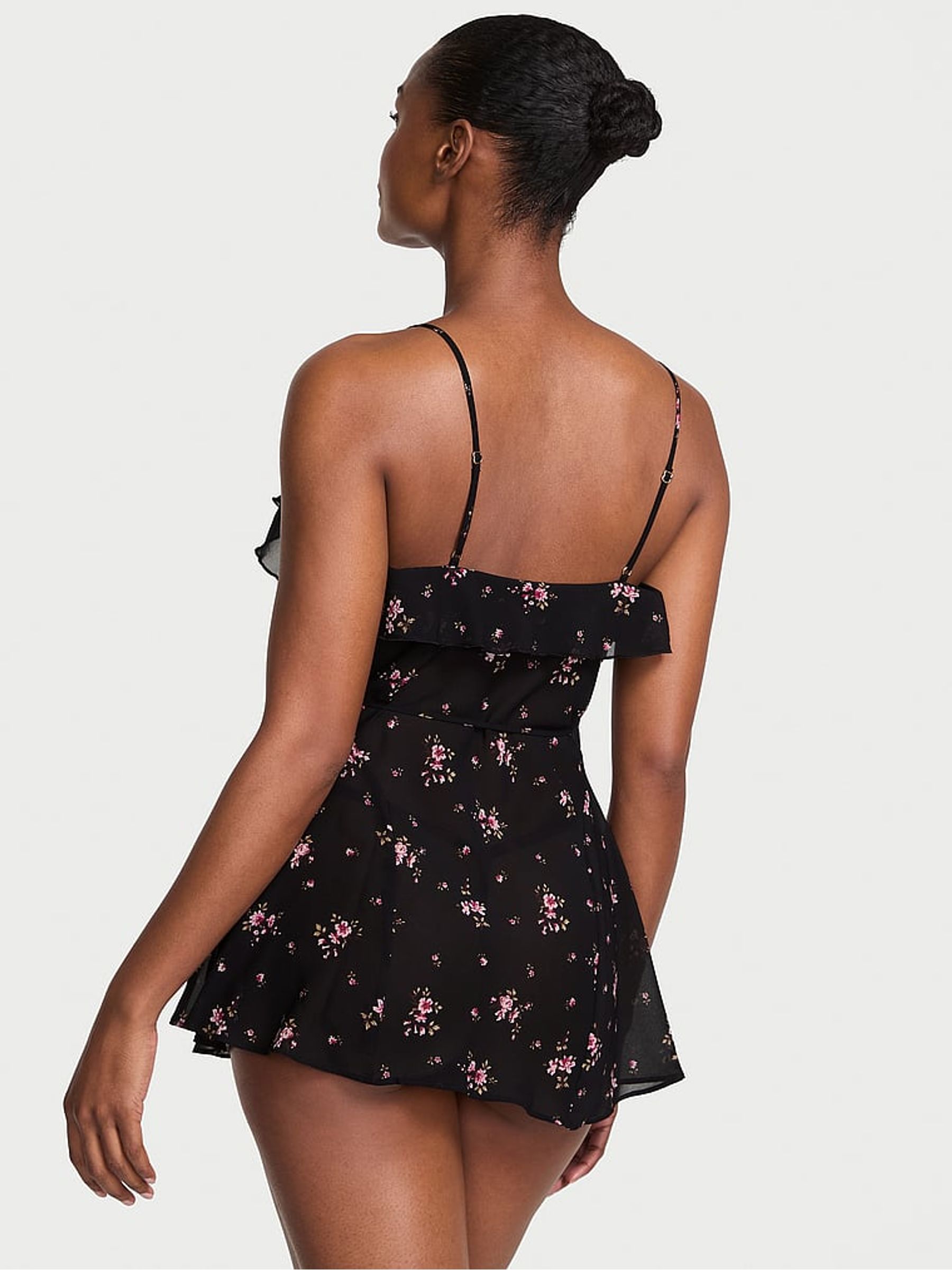 Black Wisteria Sheer Chiffon Babydoll Set - Image 2 of 2