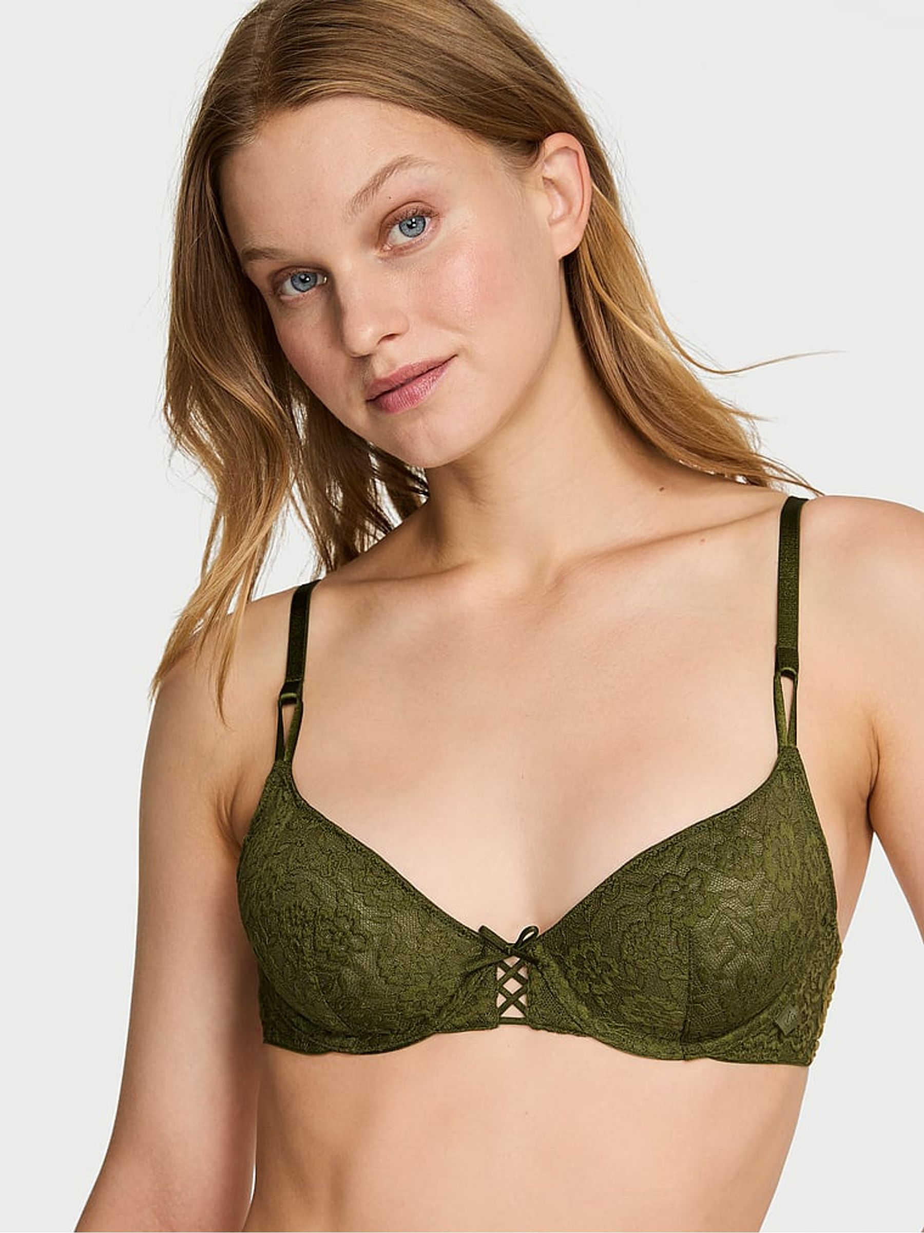 Green Chameleon Unlined Demi Sexy T-Shirt Lace-Up Bra - Image 1 of 5
