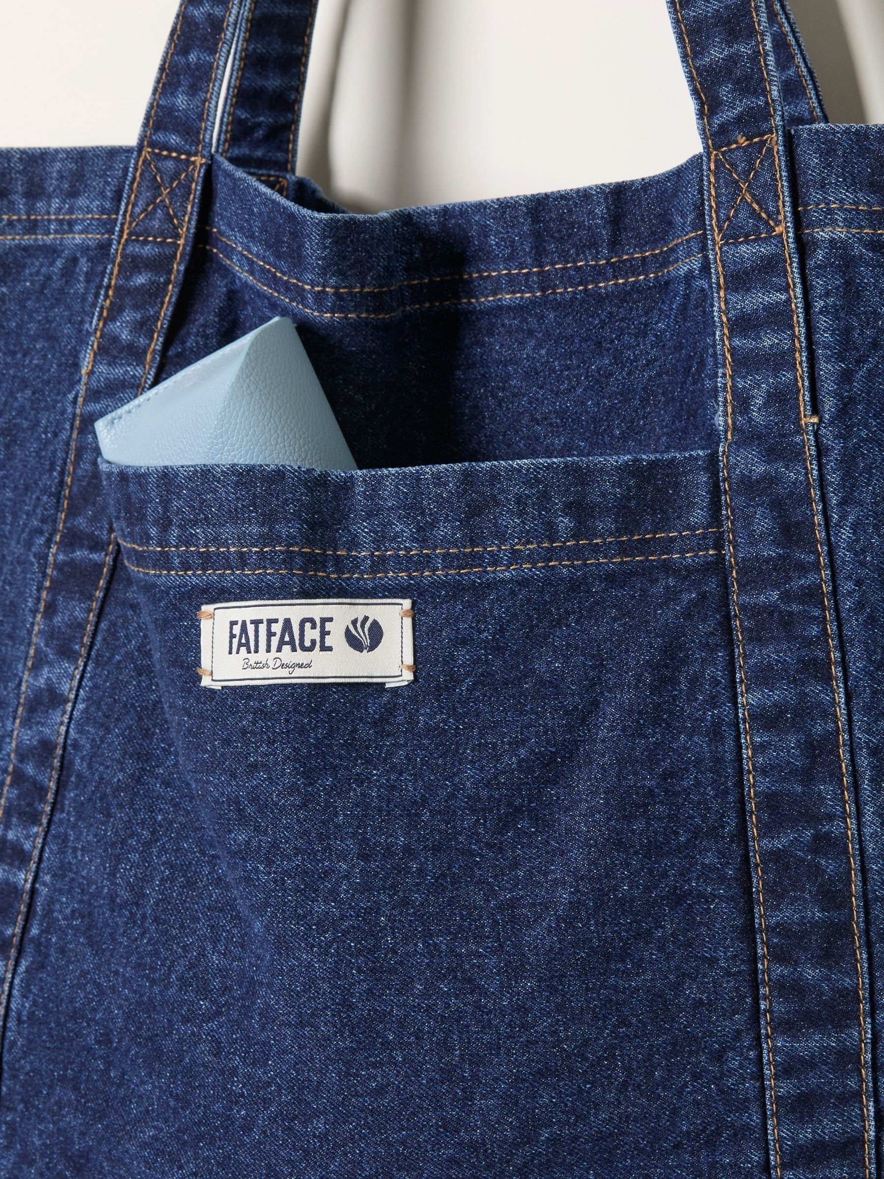 Astrid Denim Dark Blue Tote Pocket 100% Cotton Tote Bag | FatFace