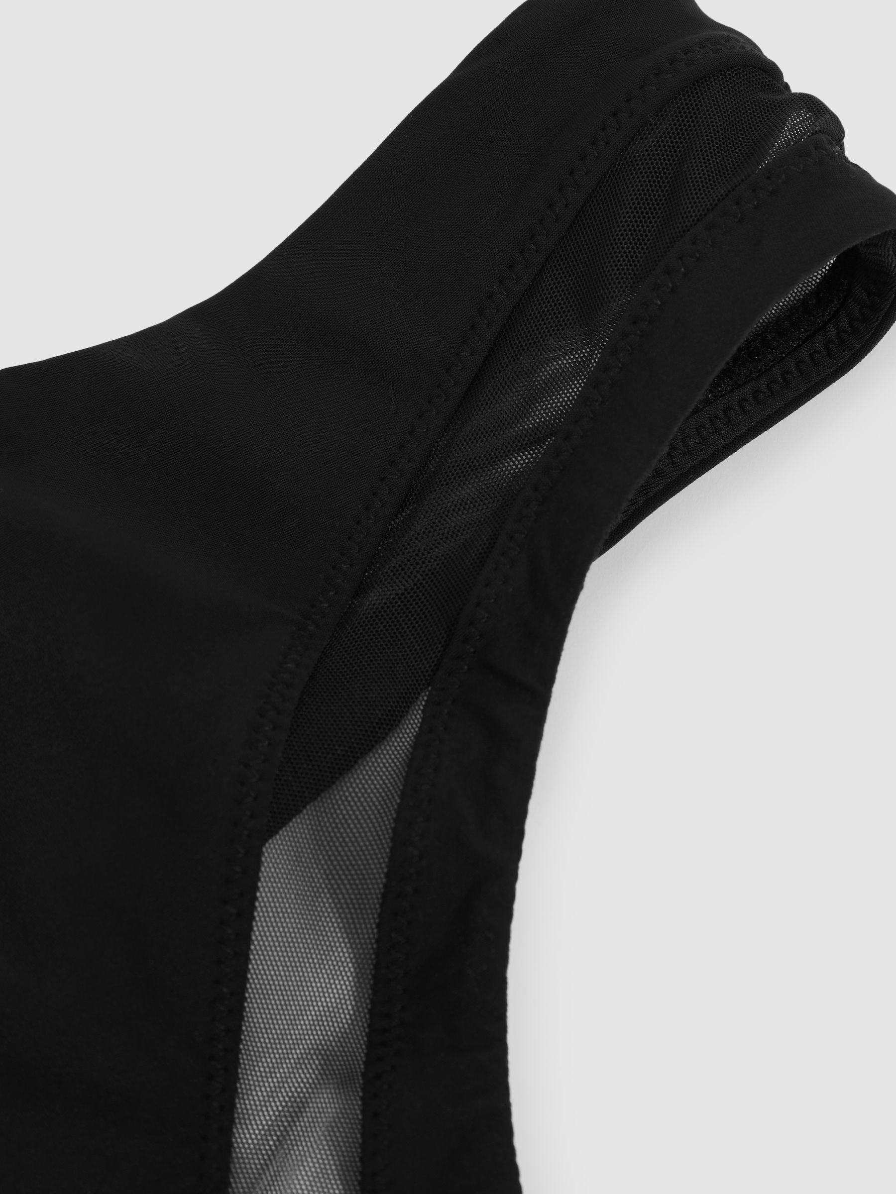 One Shoulder Mesh Panel Swimsuit in Black - Image 5 of 5