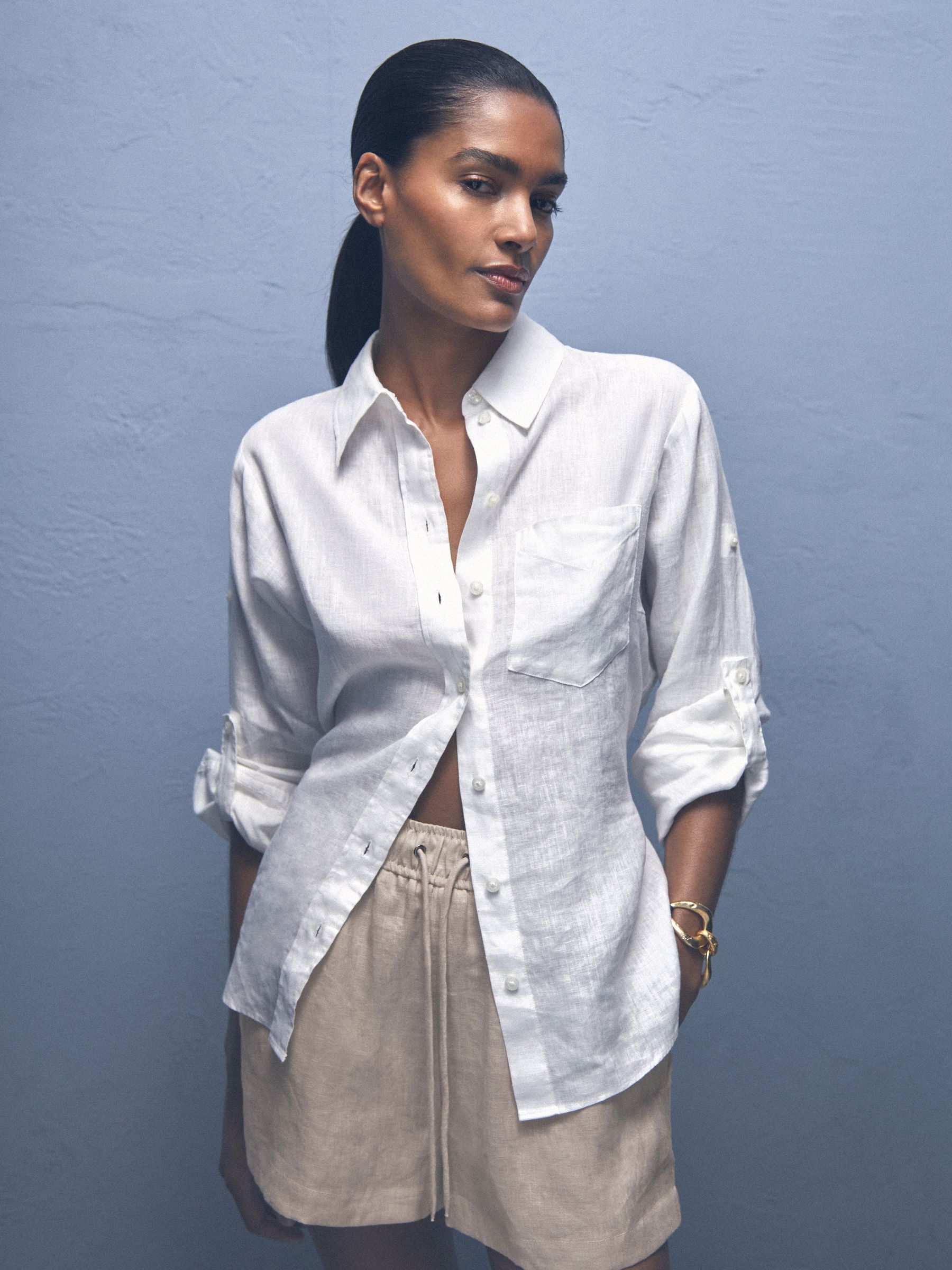 Reiss Linen-Blend Drawstring Shorts in Neutral | REISS