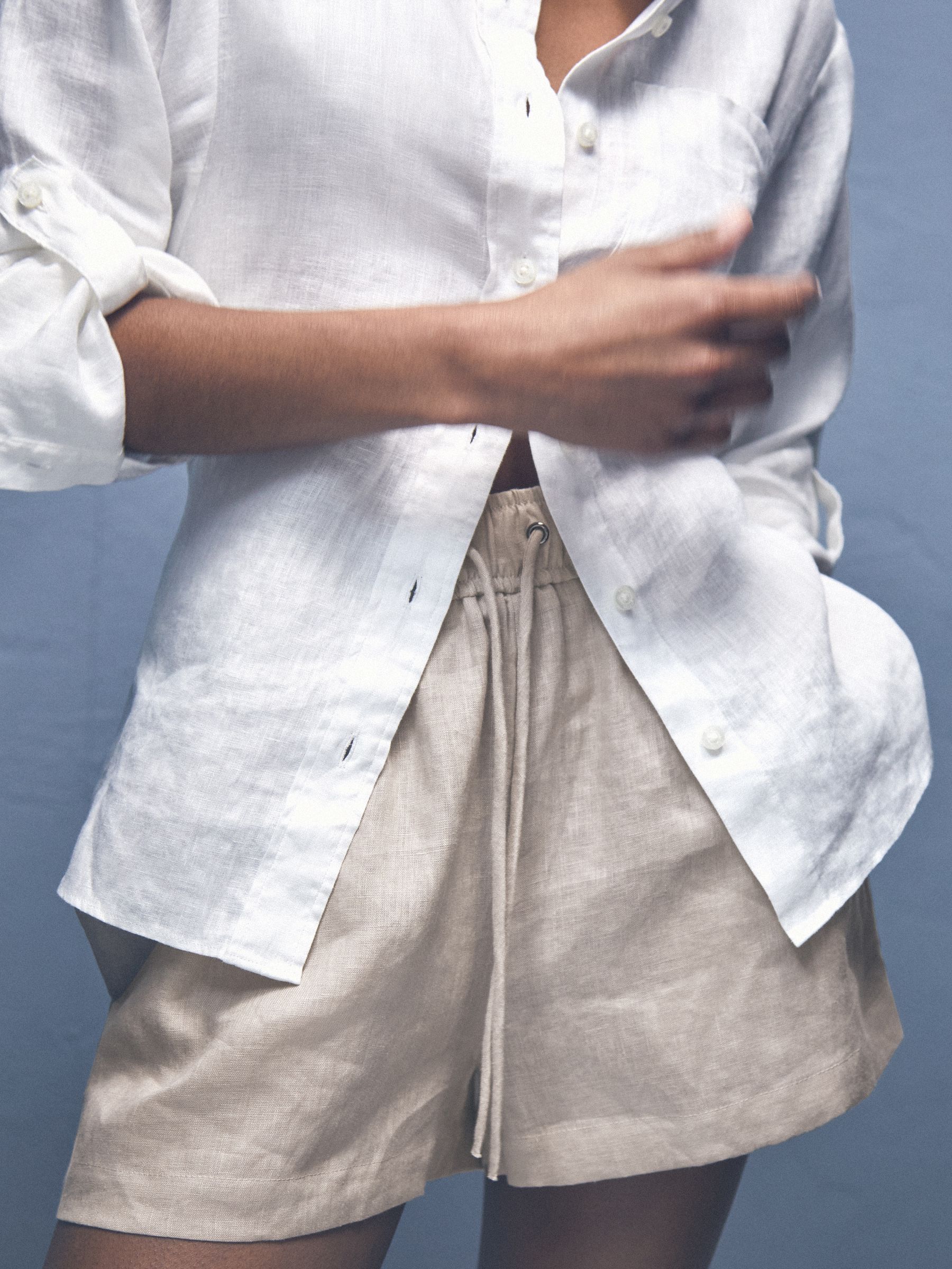 Linen-Blend Drawstring Shorts in Neutral - image 4