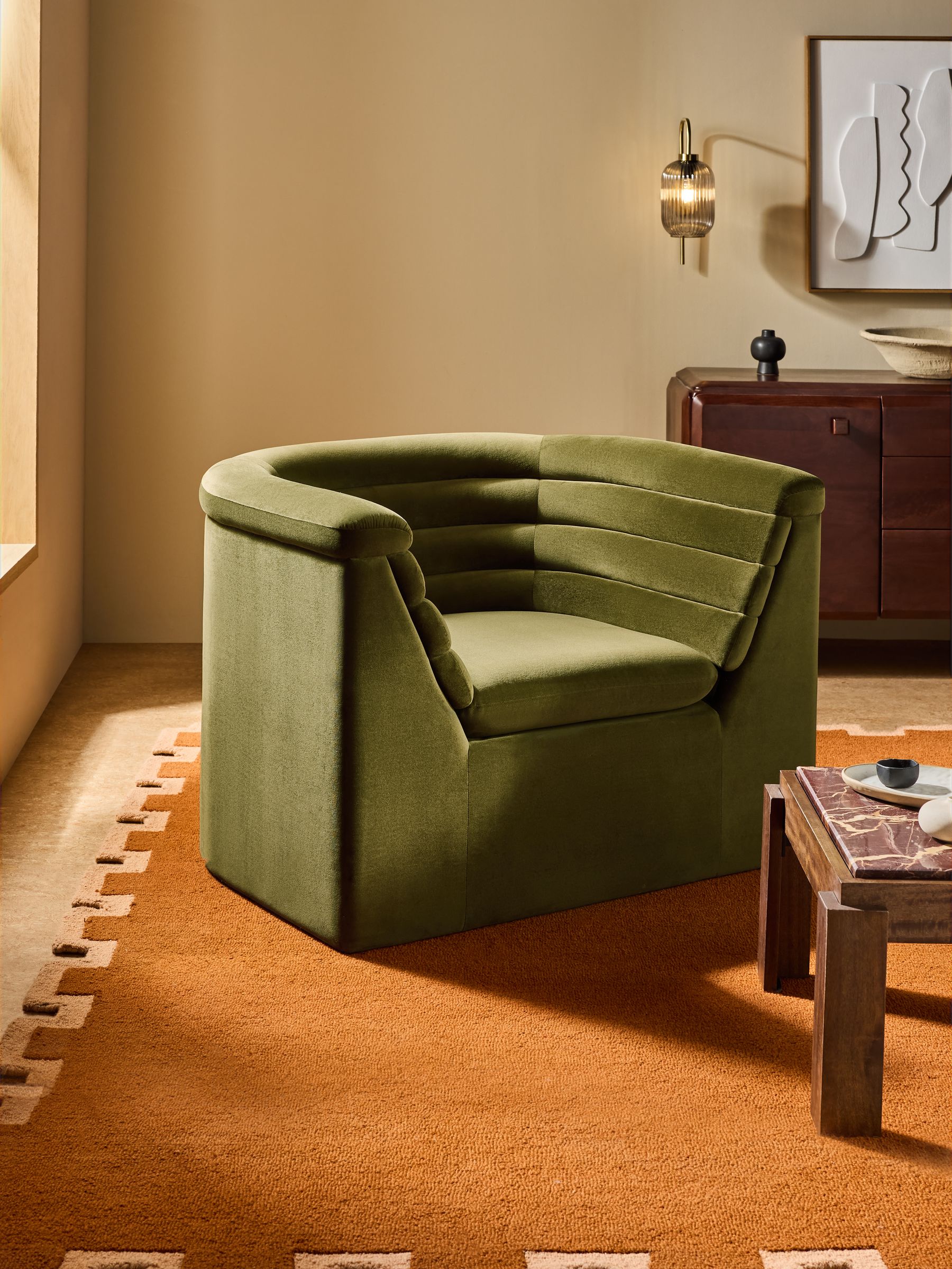 Olive Green Velvet Lineari Accent Chair - Image 1 of 5