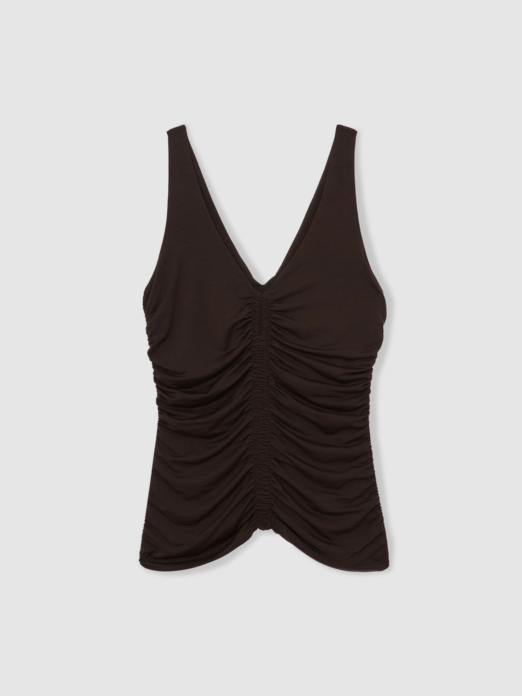 Stretch Lyocell Jersey Ruched Vest in Chocolate Brown - Image 2 of 6