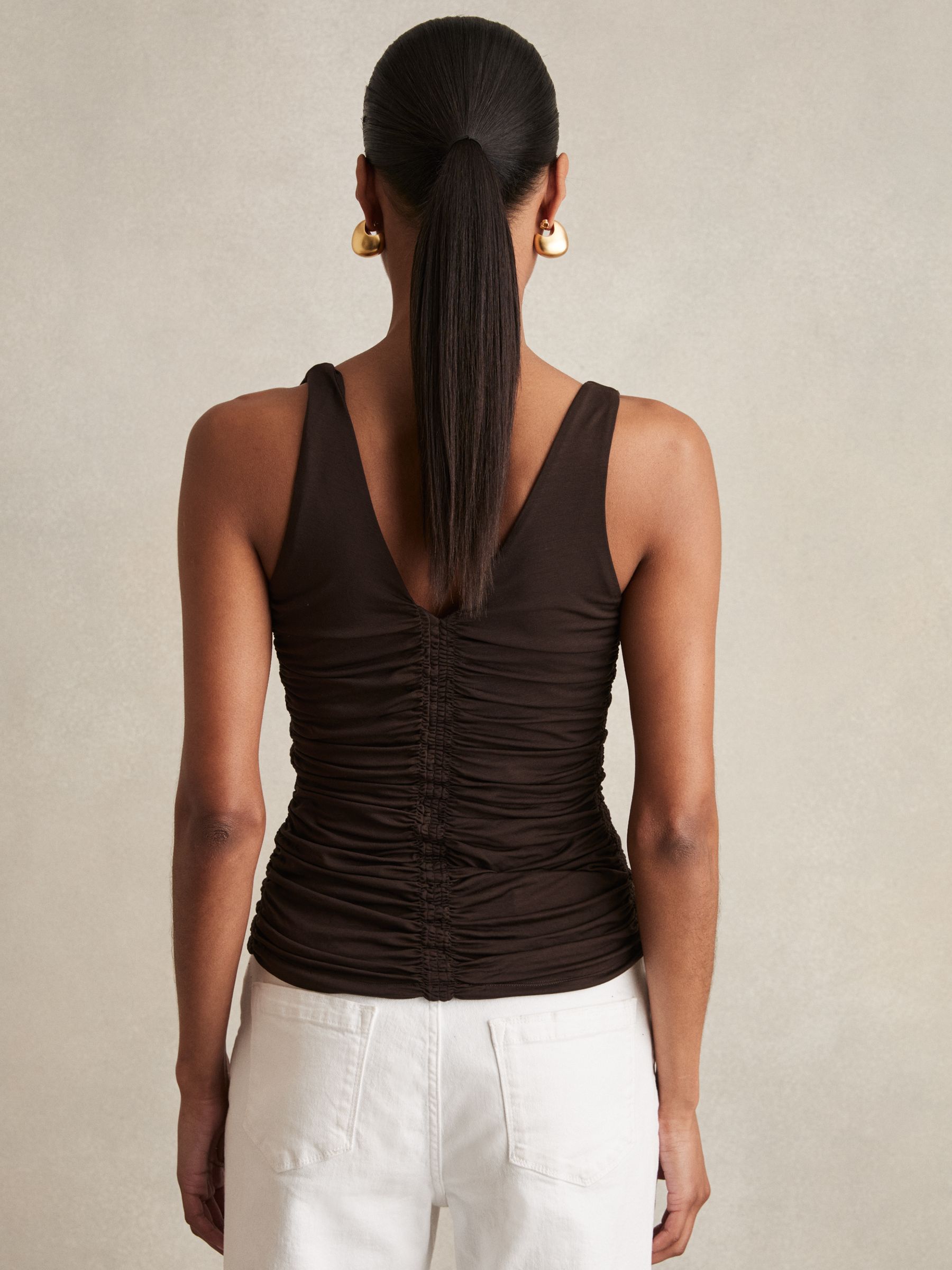 Stretch-Lyocell Jersey Ruched Vest in Chocolate Brown - image 3