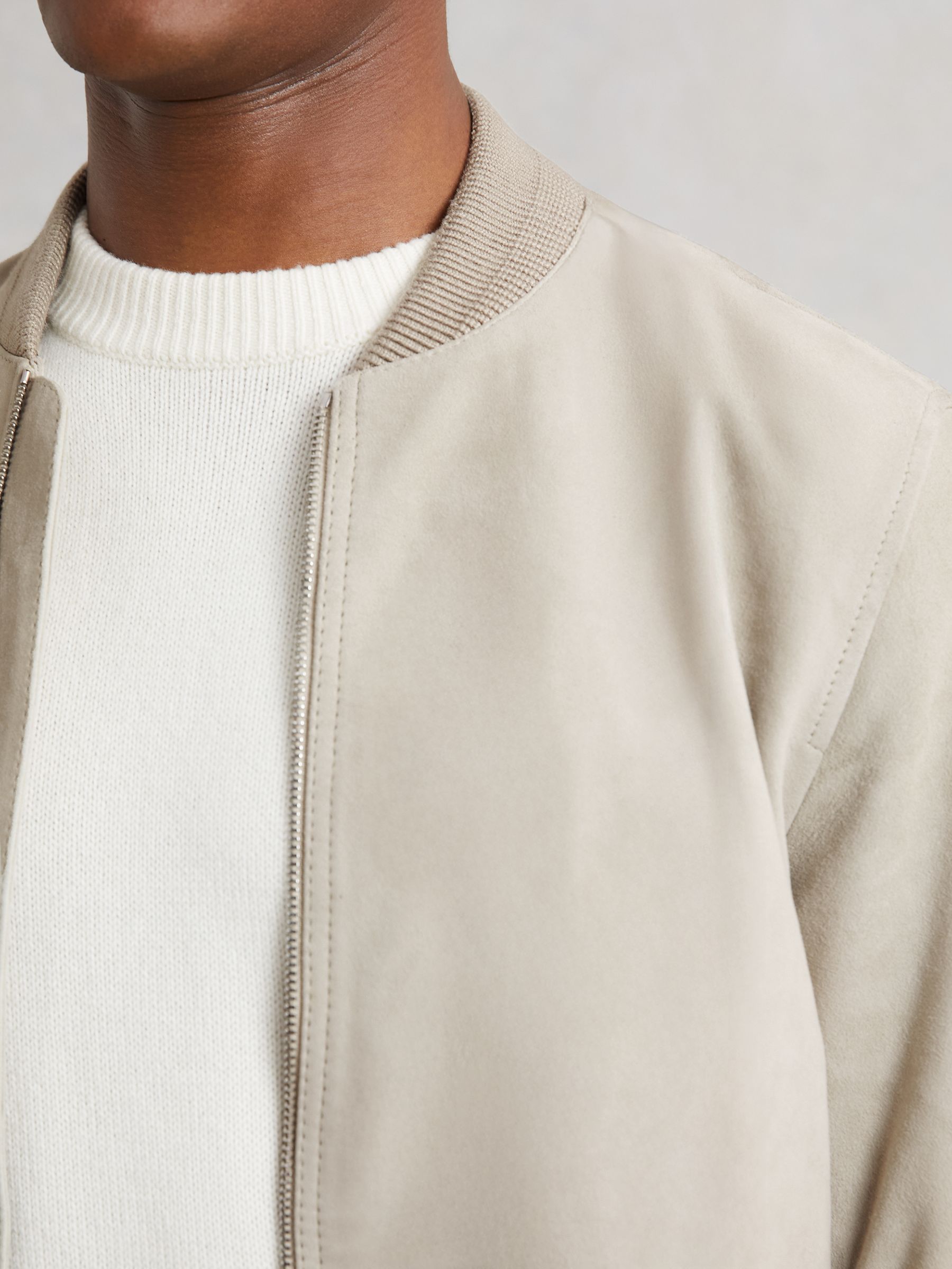 Suede Zip-Through Bomber Jacket in Grey - Image 3 of 6