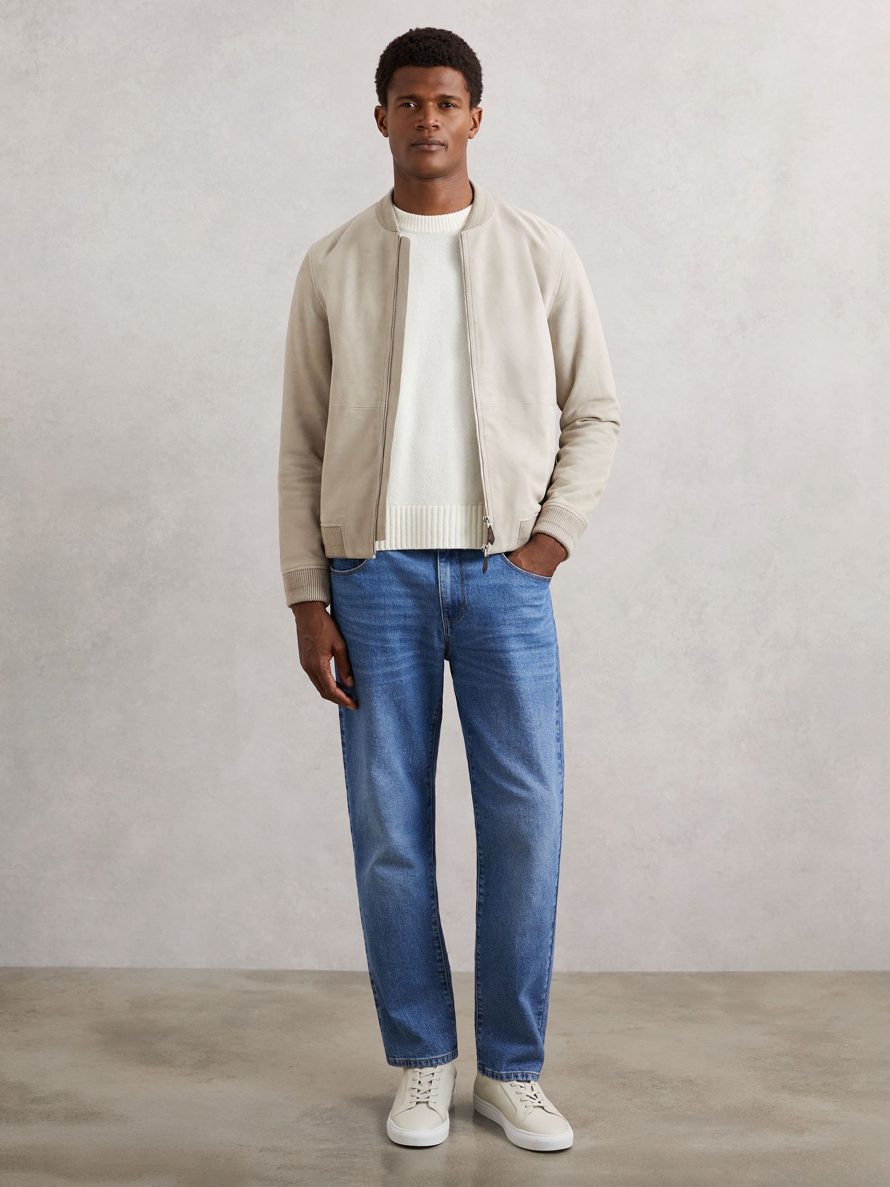 Suede Zip-Through Bomber Jacket in Grey - Image 4 of 6