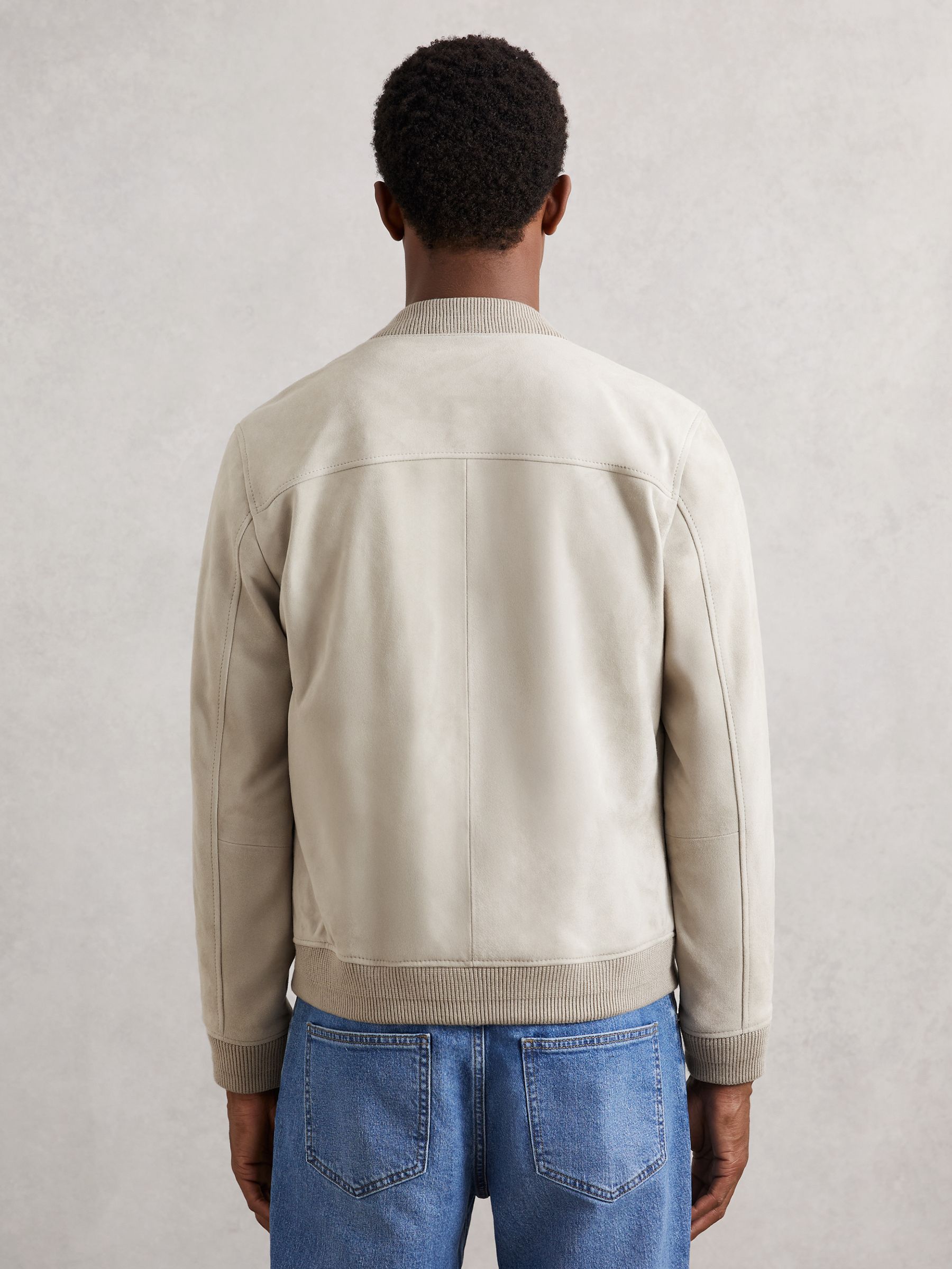 Suede Zip-Through Bomber Jacket in Grey - Image 5 of 6