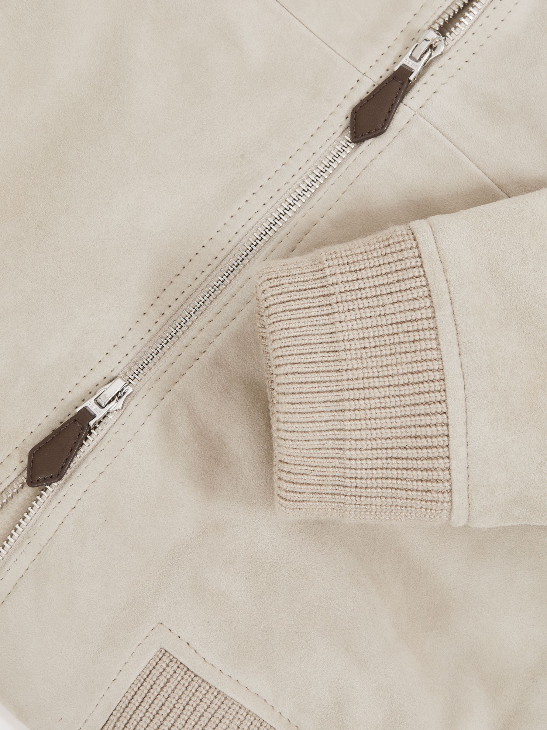 Suede Zip-Through Bomber Jacket in Grey - Image 6 of 6