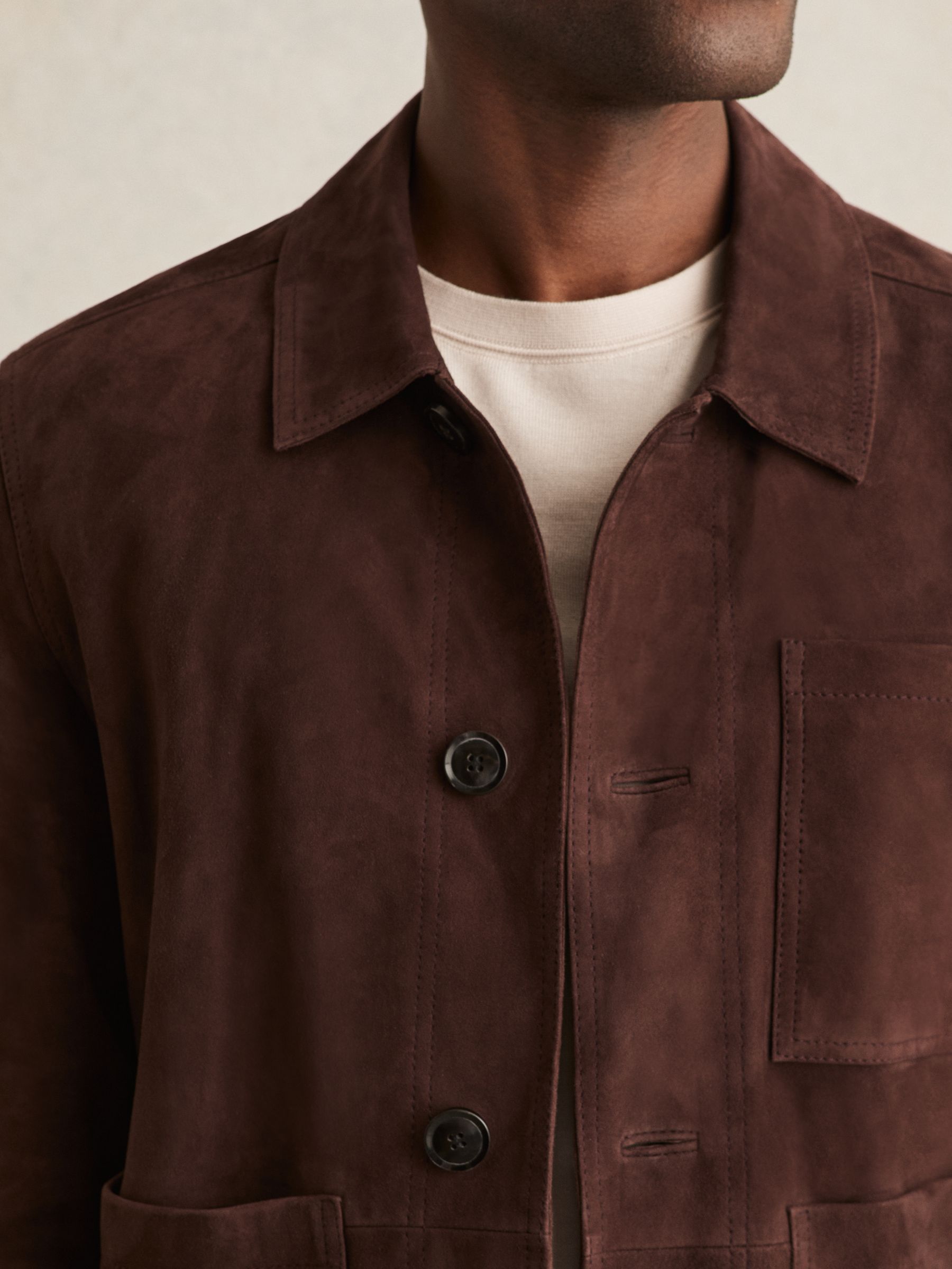 Suede Button-Through Trucker Jacket in Chocolate Brown - image 4