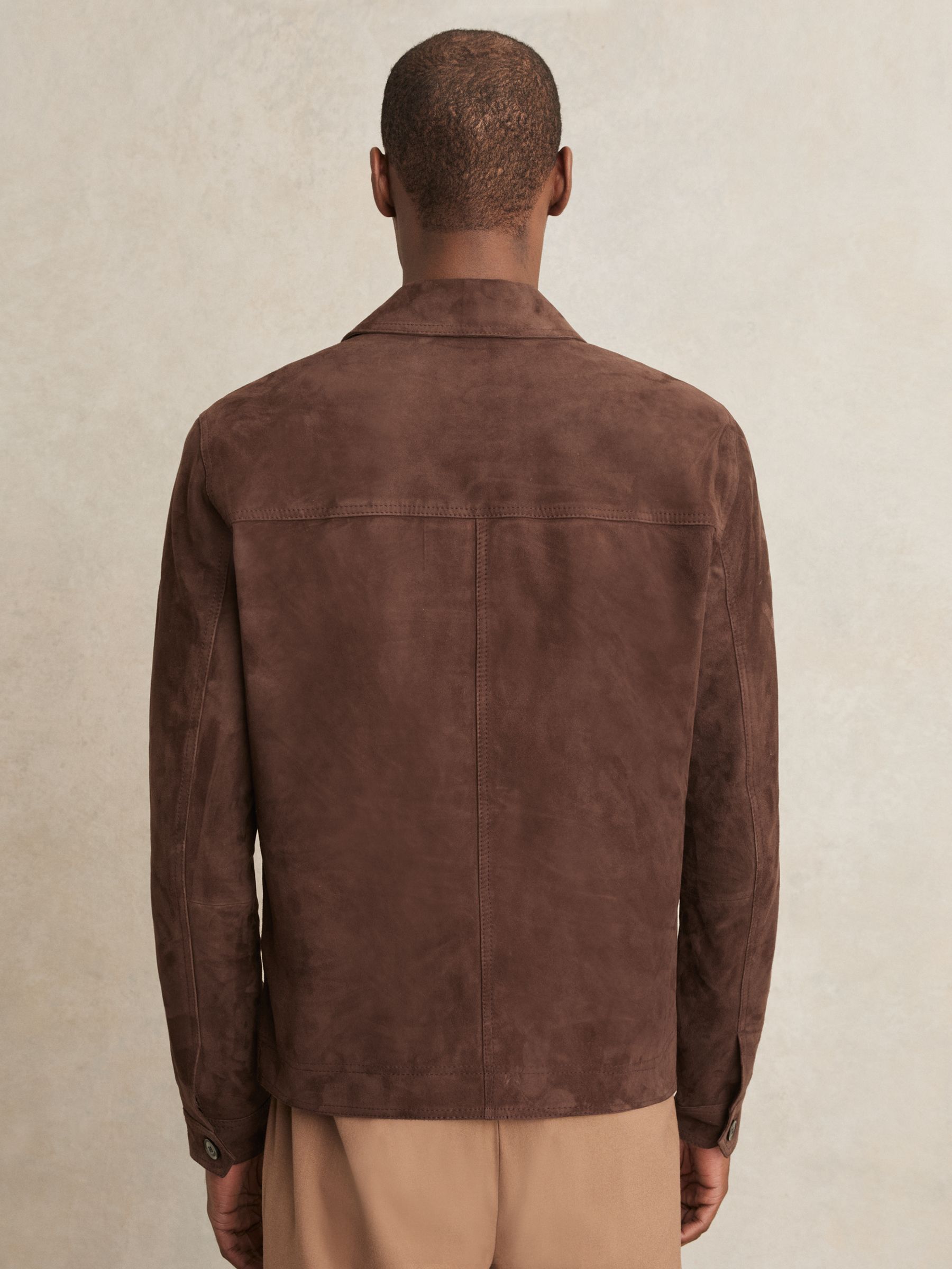 Suede Button-Through Trucker Jacket in Chocolate Brown - image 5