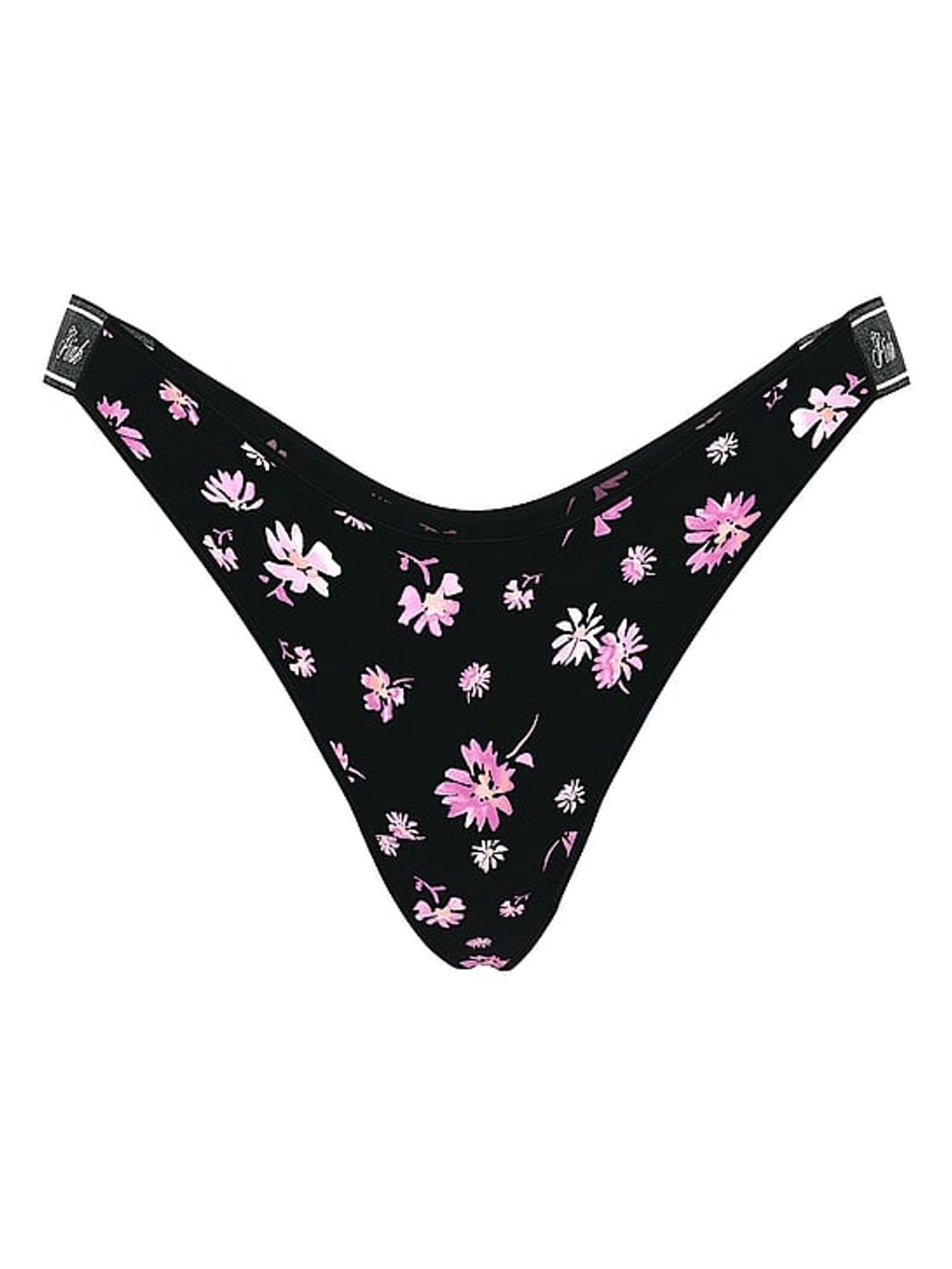 Black Ditsy Floral Print Thong Cotton Logo Knickers - Image 3 of 3
